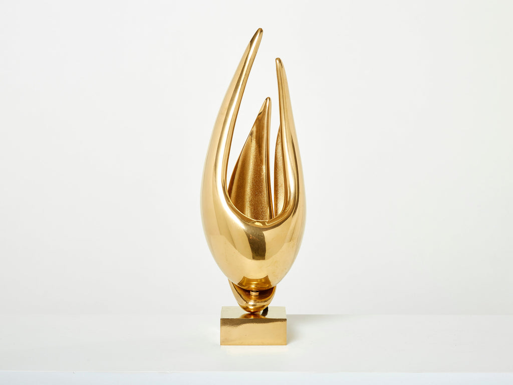 Michel Armand gilt bronze modernist sculpture table lamp 1970