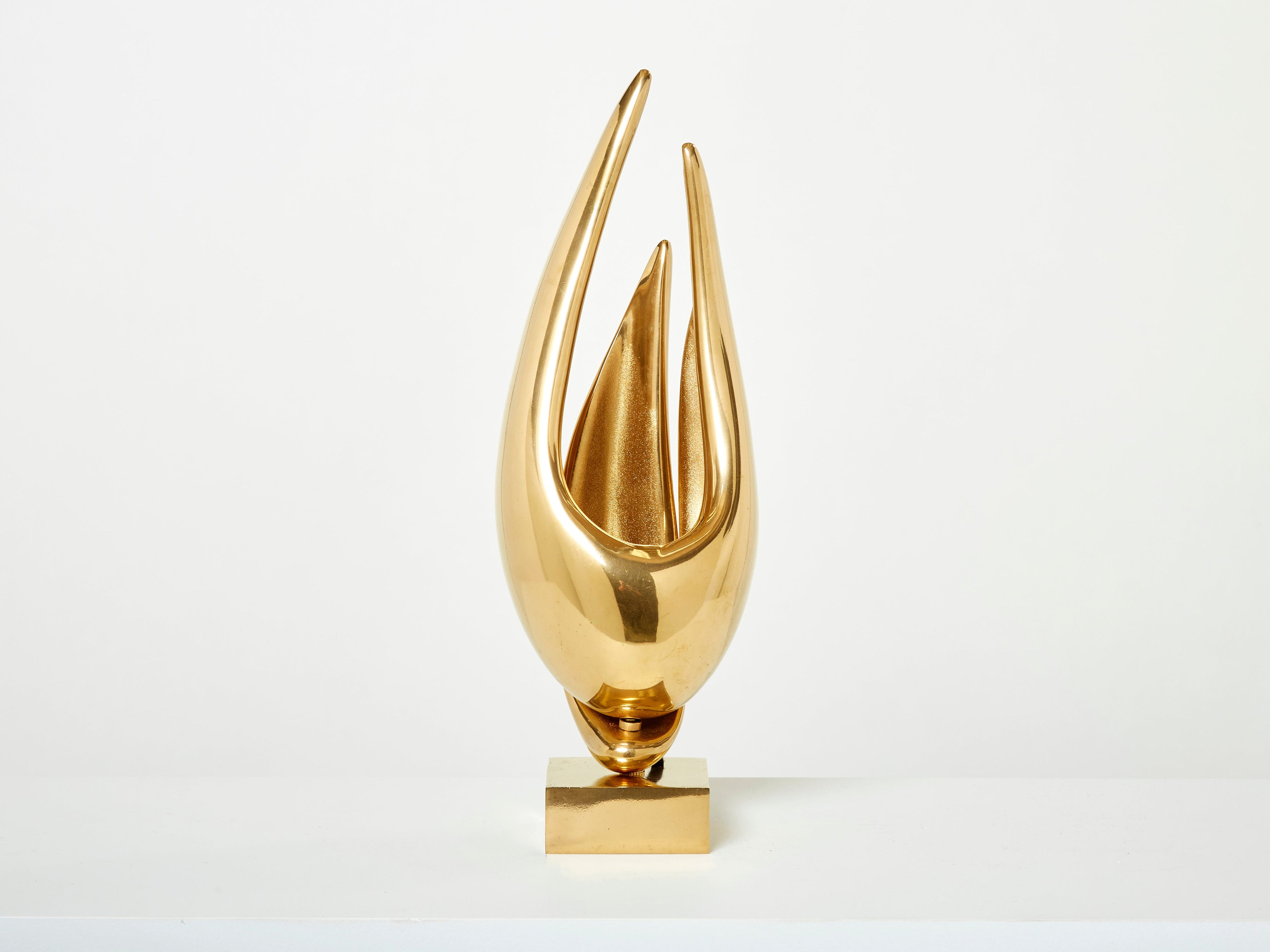 Michel Armand gilt bronze modernist sculpture table lamp 1970