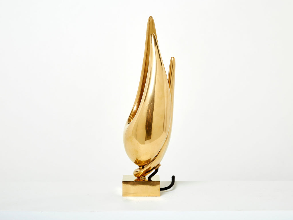 Michel Armand gilt bronze modernist sculpture table lamp 1970