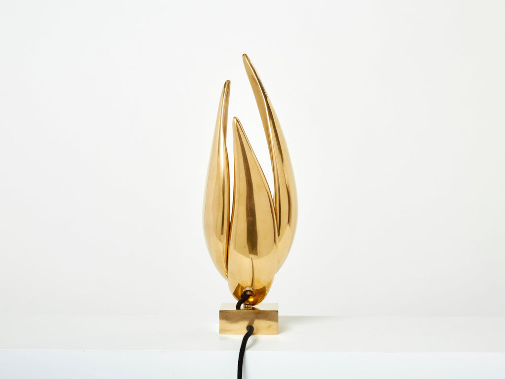 Michel Armand gilt bronze modernist sculpture table lamp 1970