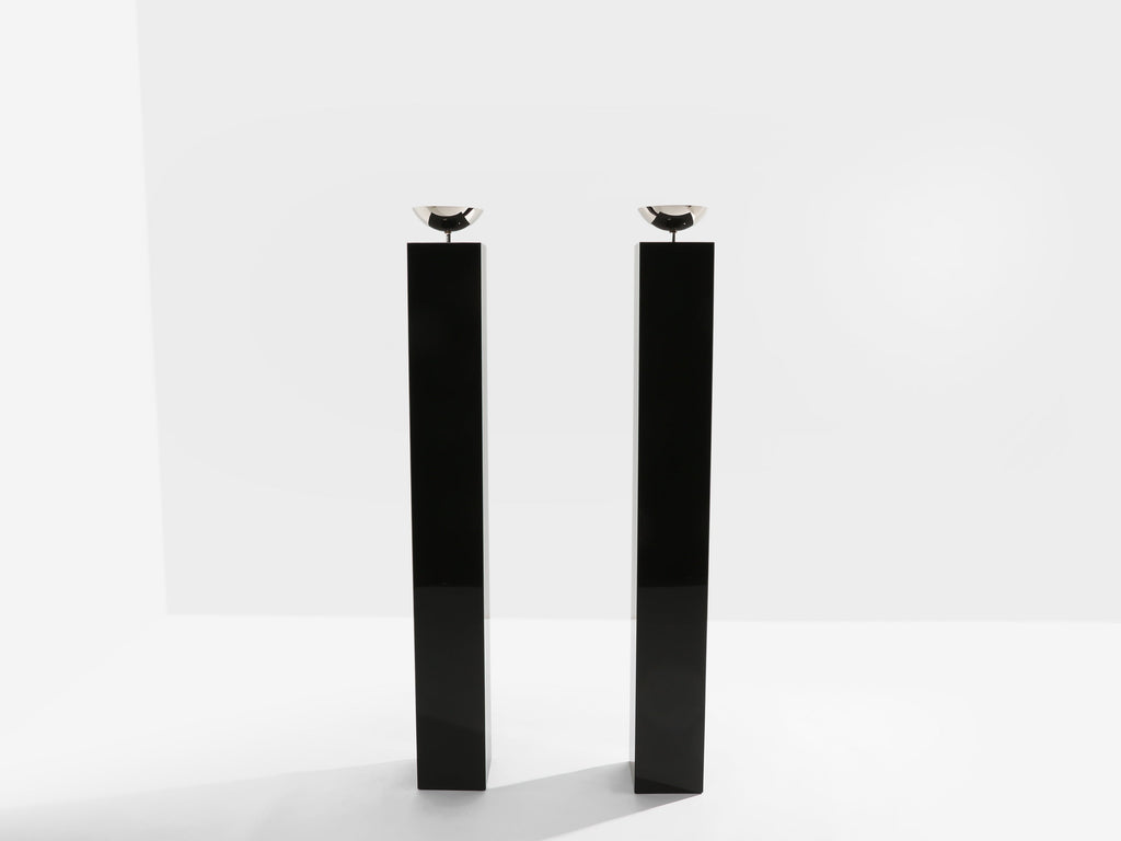 Michel Boyer pair of black lacquered and nickeled metal floor lamps 1979