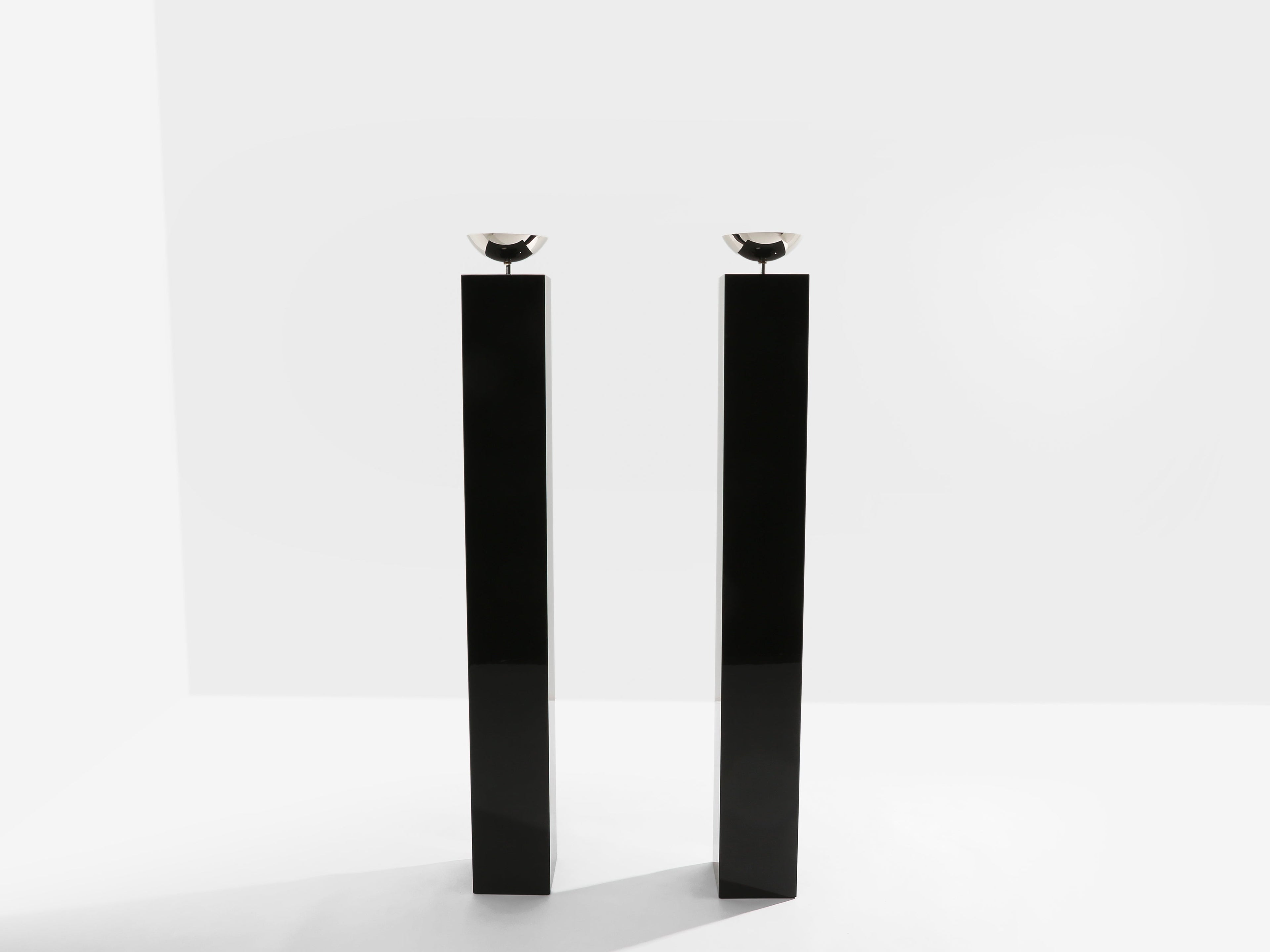 Michel Boyer pair of black lacquered and nickeled metal floor lamps 1979
