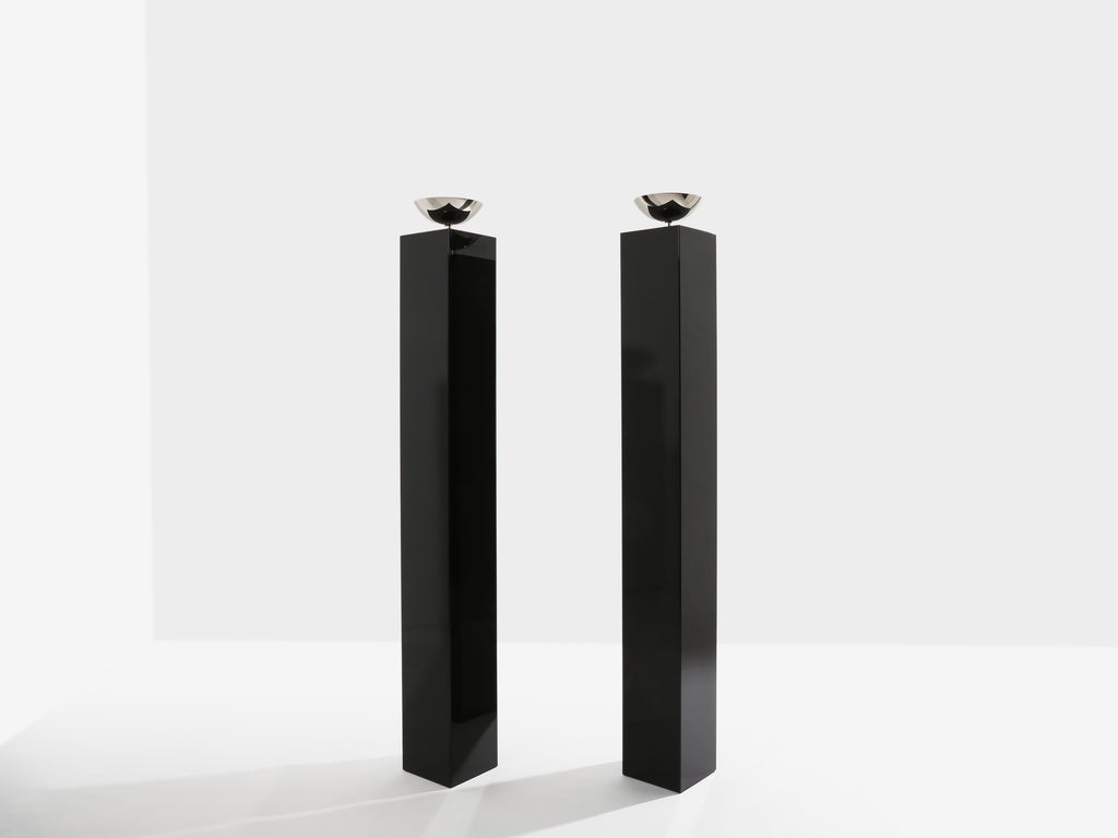 Michel Boyer pair of black lacquered and nickeled metal floor lamps 1979