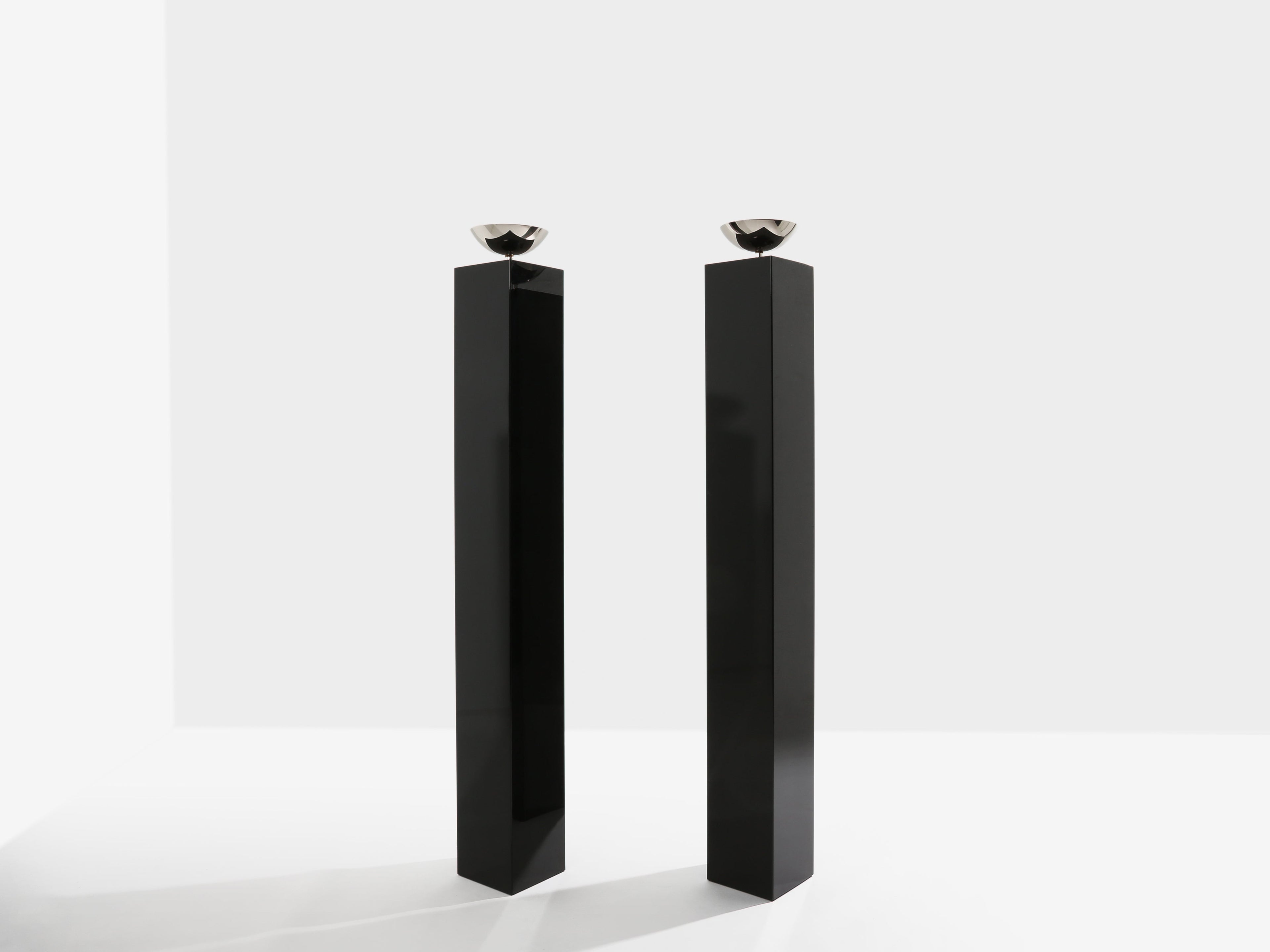 Michel Boyer pair of black lacquered and nickeled metal floor lamps 1979