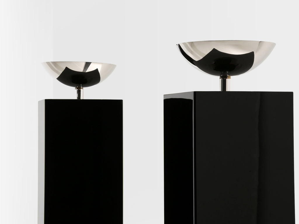 Michel Boyer pair of black lacquered and nickeled metal floor lamps 1979