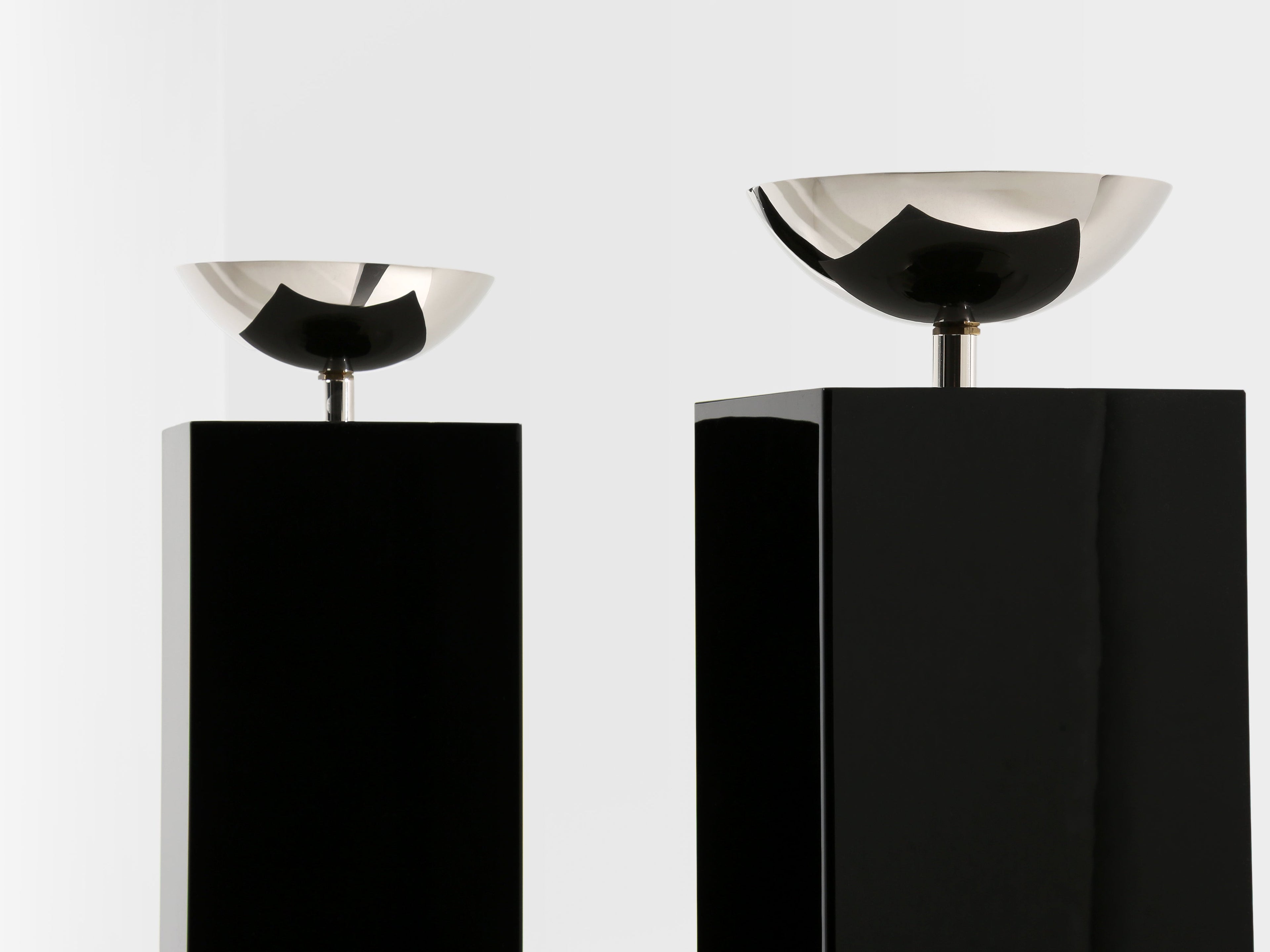 Michel Boyer pair of black lacquered and nickeled metal floor lamps 1979