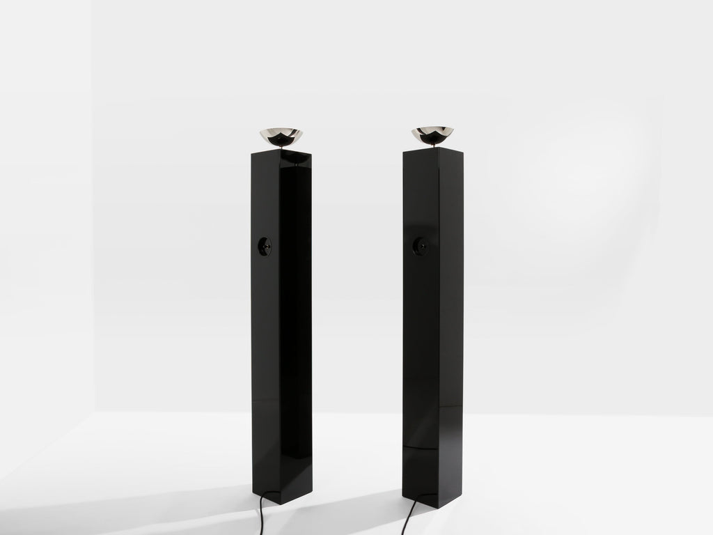 Michel Boyer pair of black lacquered and nickeled metal floor lamps 1979