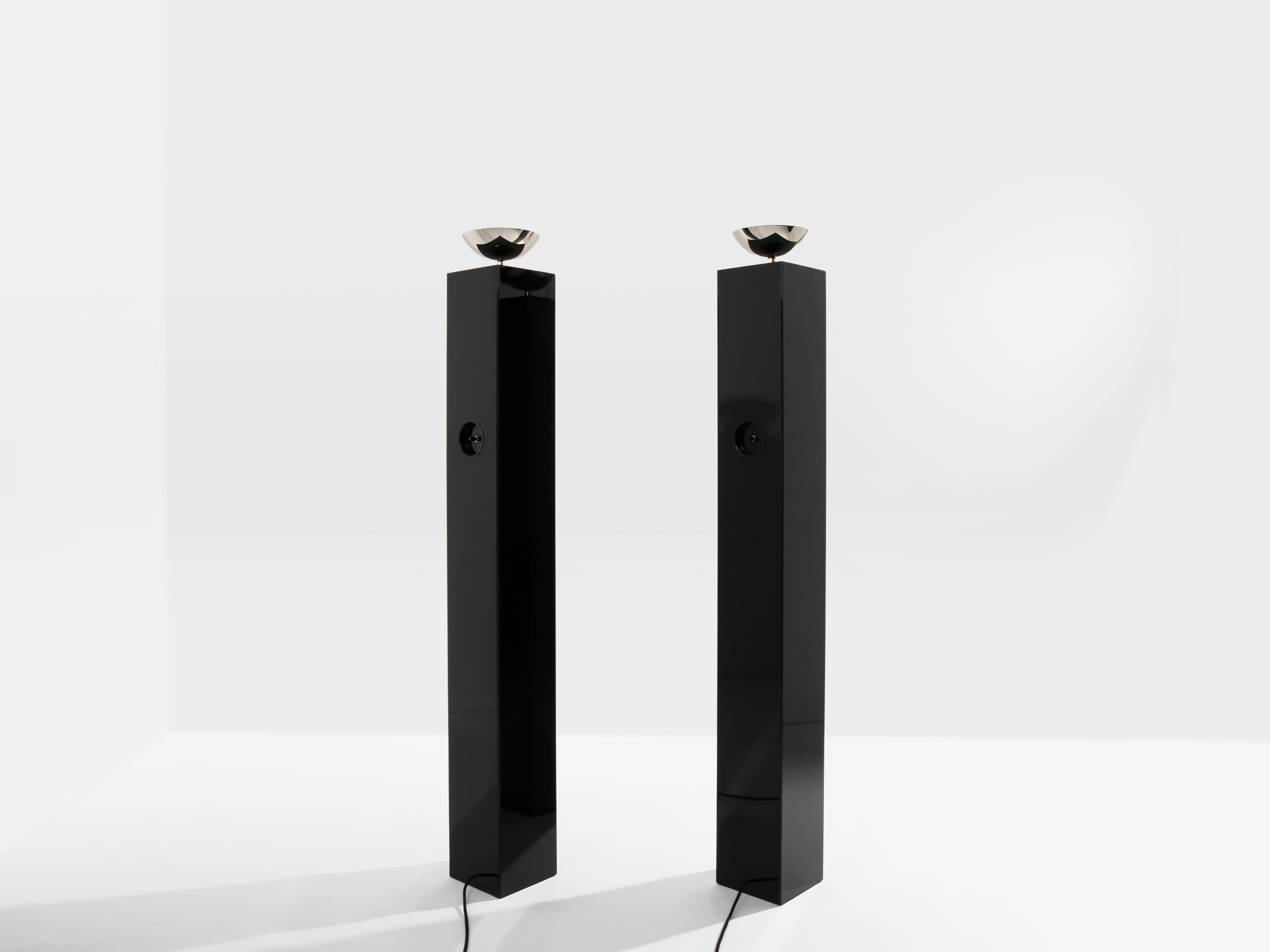 Michel Boyer pair of black lacquered and nickeled metal floor lamps 1979