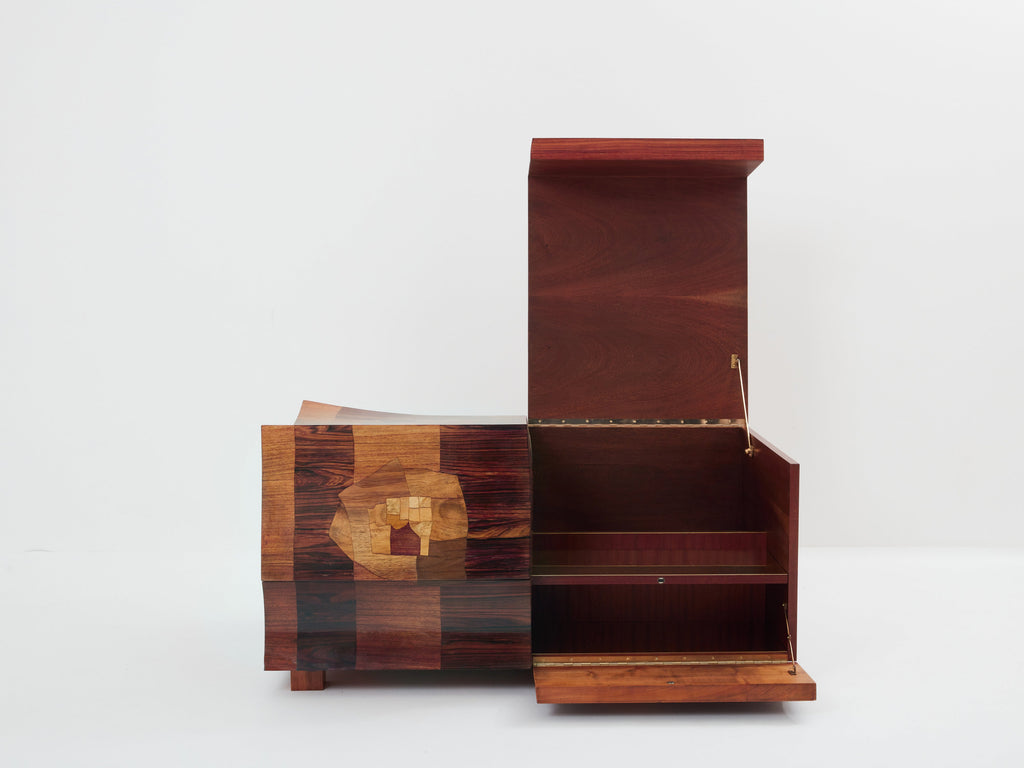 Michel Lefèvre veneer marquetry cabinet bar chest 1960