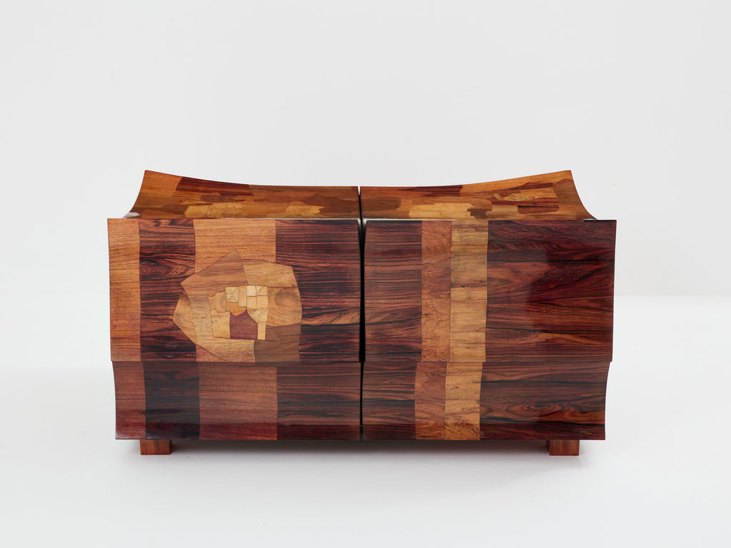 Michel Lefèvre veneer marquetry cabinet bar chest 1960