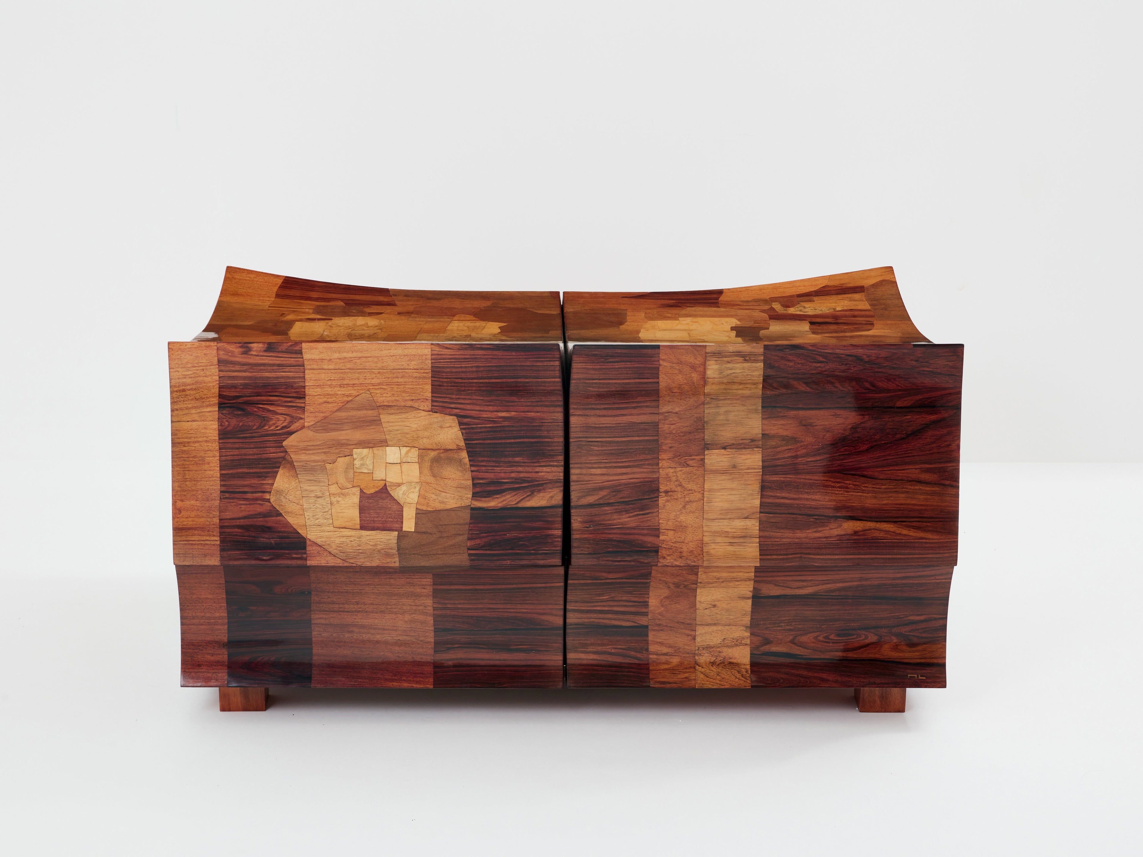 Michel Lefèvre veneer marquetry cabinet bar chest 1960