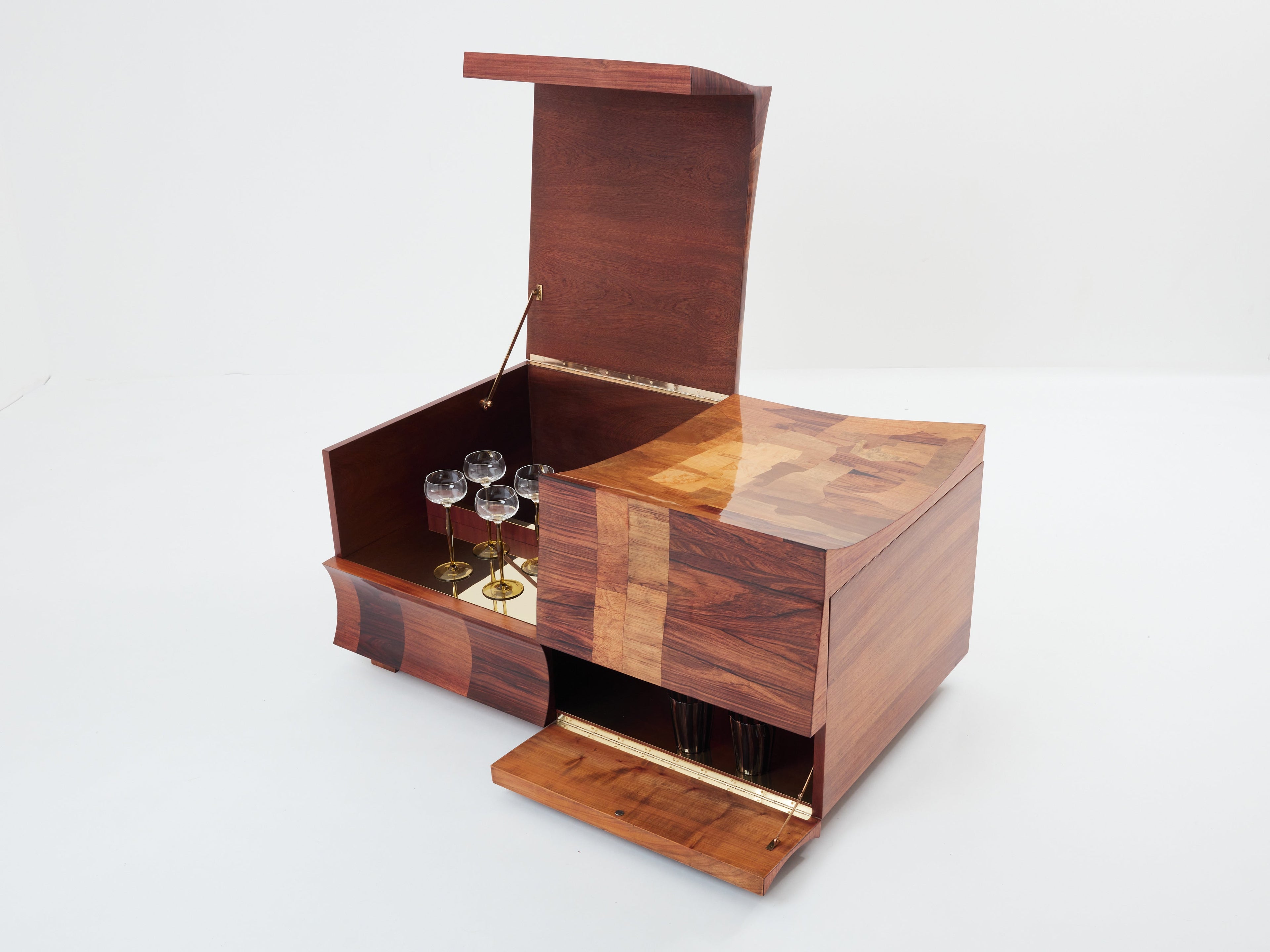 Michel Lefèvre veneer marquetry cabinet bar chest 1960
