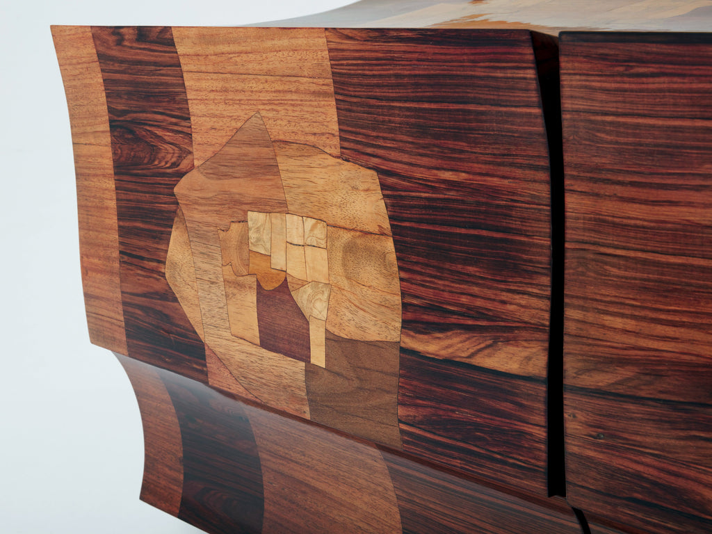 Michel Lefèvre veneer marquetry cabinet bar chest 1960