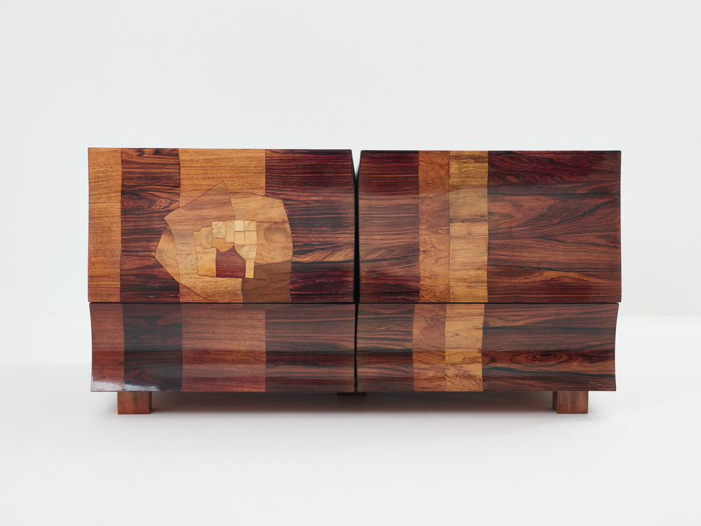 Michel Lefèvre veneer marquetry cabinet bar chest 1960