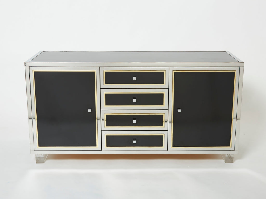Michel Pigneres brass chrome black lucite sideboard 1970s