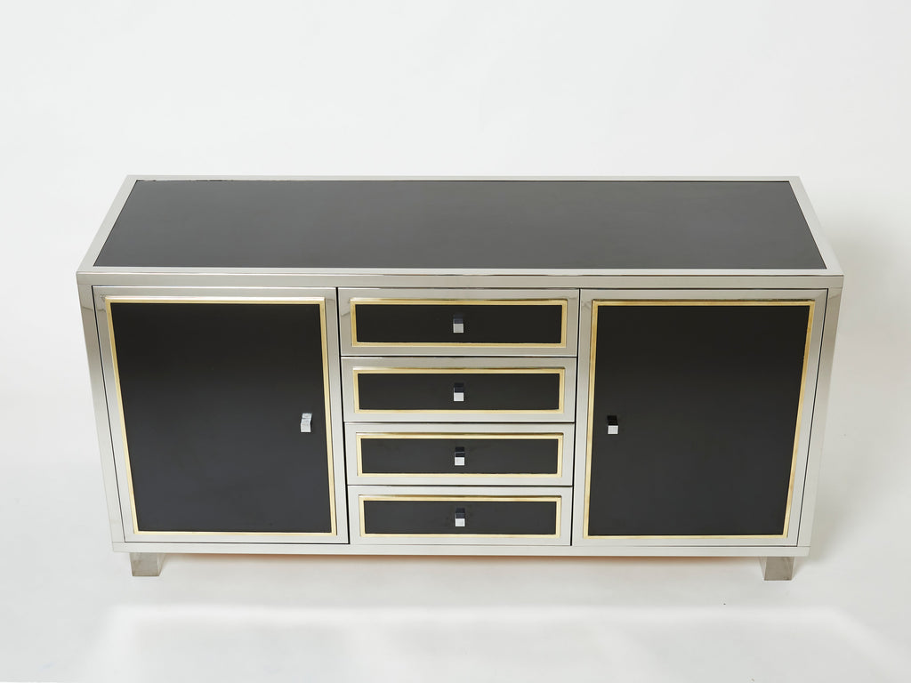 Michel Pigneres brass chrome black lucite sideboard 1970s