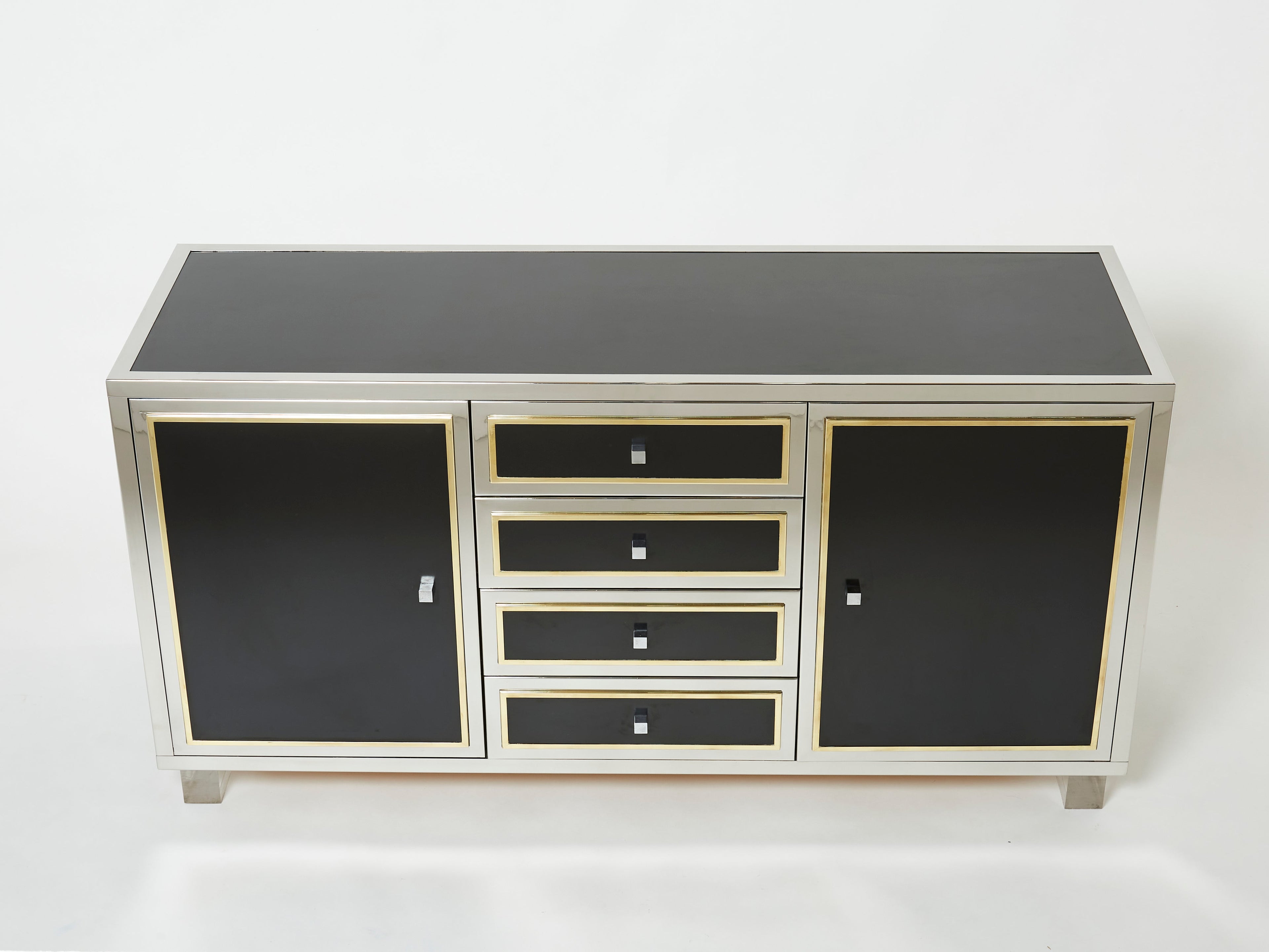 Michel Pigneres brass chrome black lucite sideboard 1970s