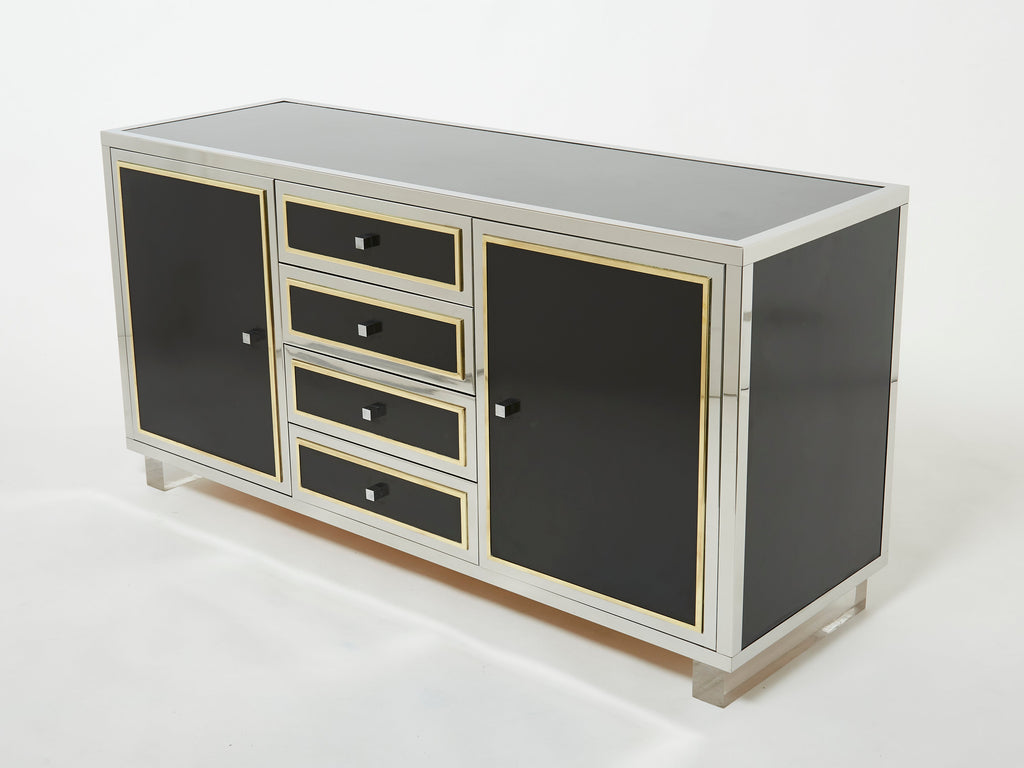 Michel Pigneres brass chrome black lucite sideboard 1970s