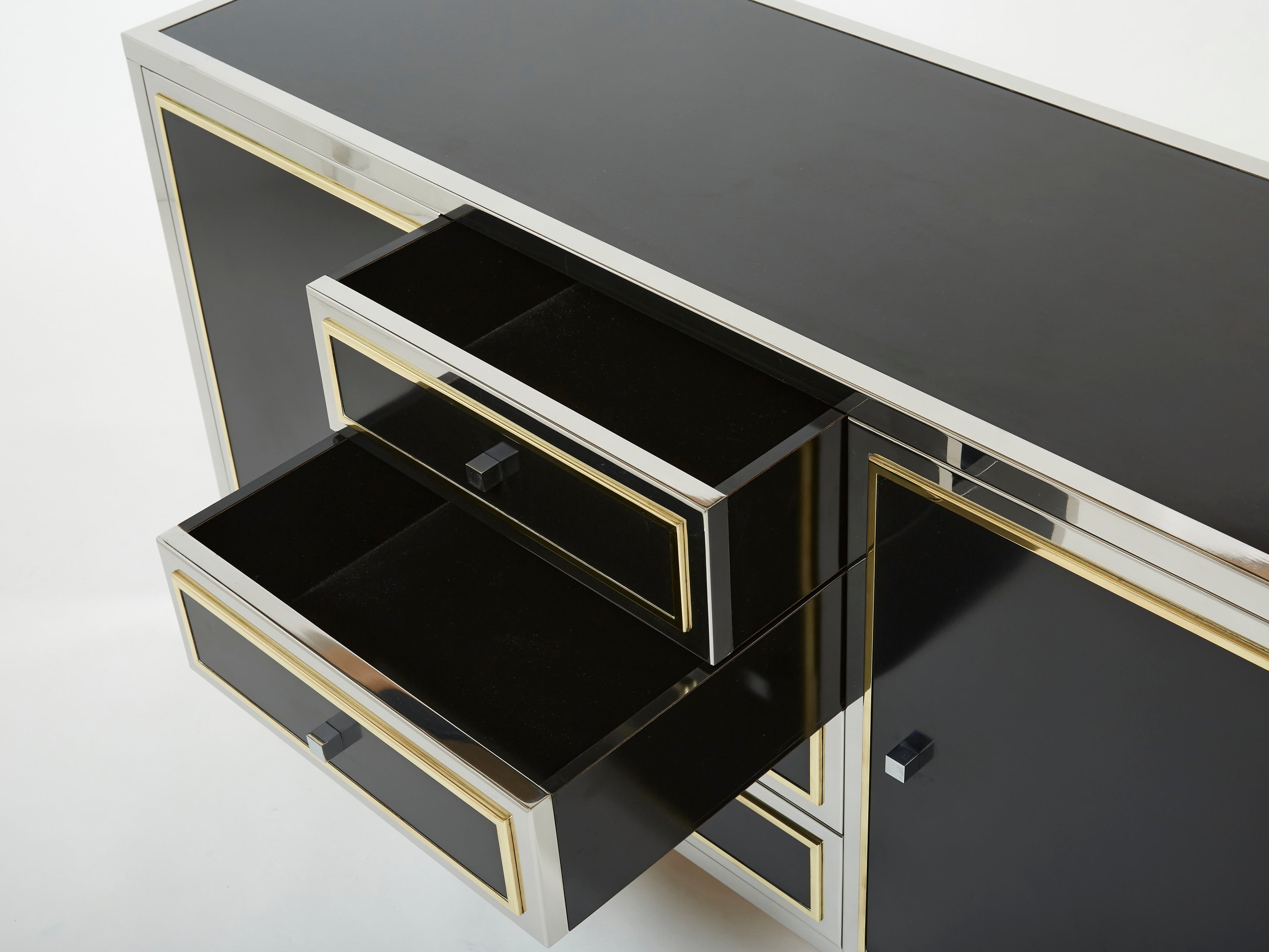 Michel Pigneres brass chrome black lucite sideboard 1970s
