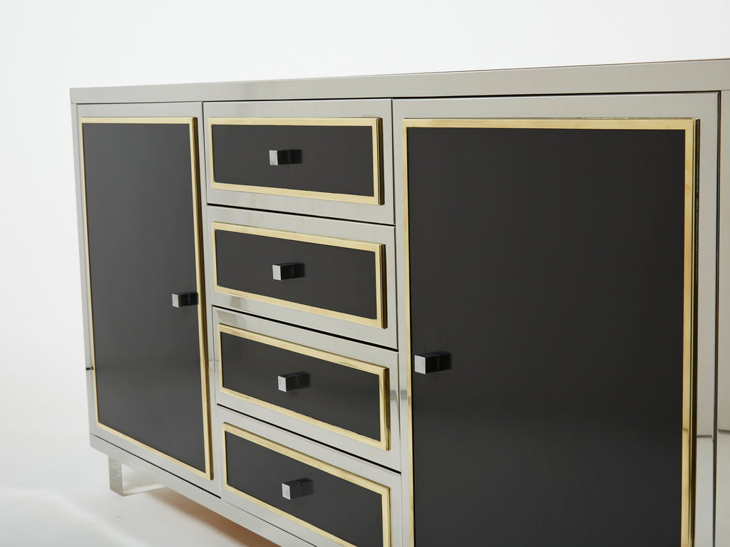Michel Pigneres brass chrome black lucite sideboard 1970s