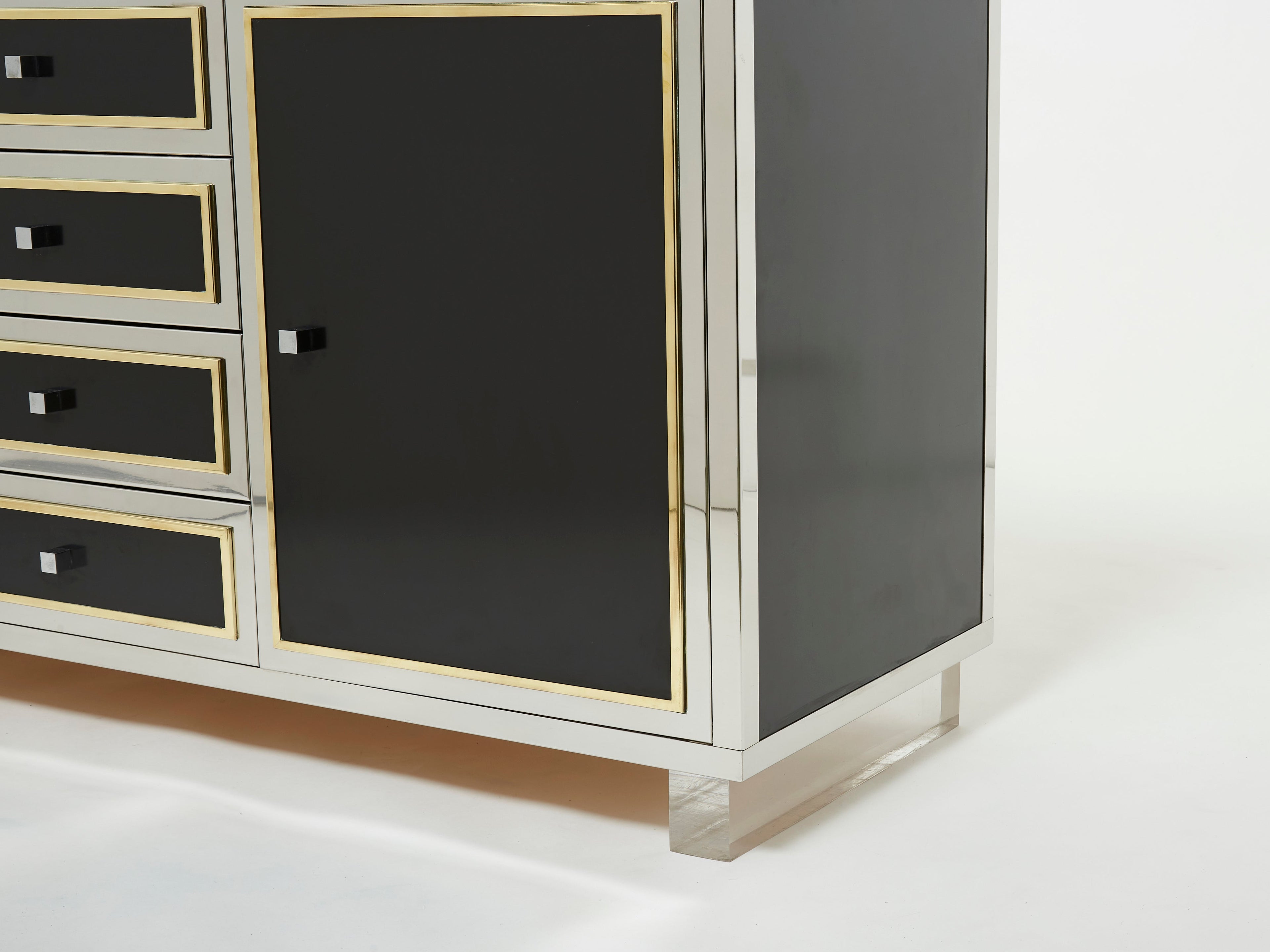 Michel Pigneres brass chrome black lucite sideboard 1970s