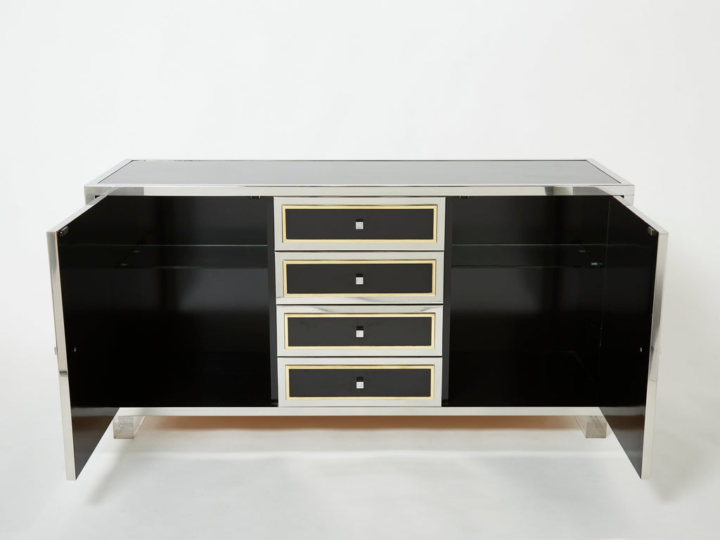 Michel Pigneres brass chrome black lucite sideboard 1970s