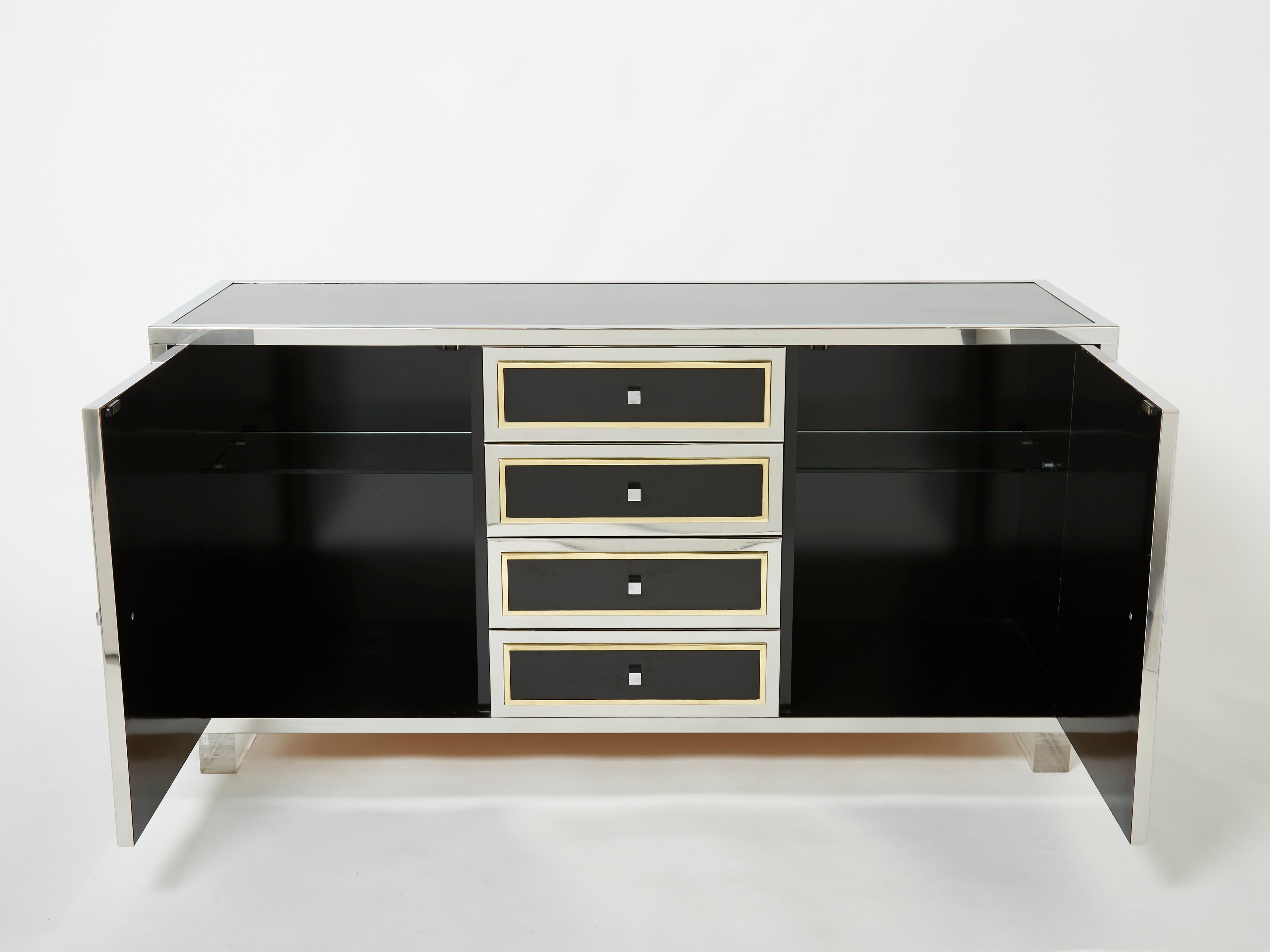 Michel Pigneres brass chrome black lucite sideboard 1970s