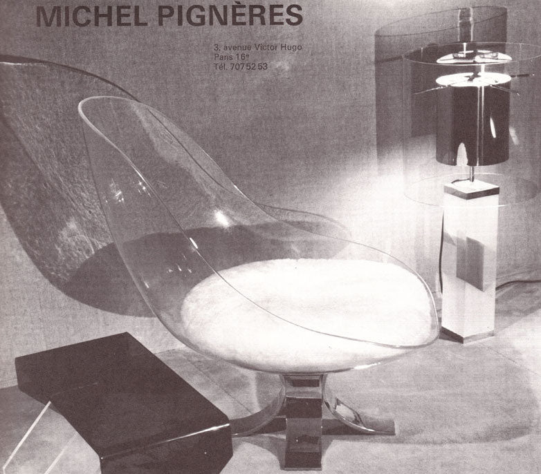 Michel Pigneres egg armchair lucite steel and velvet 1972