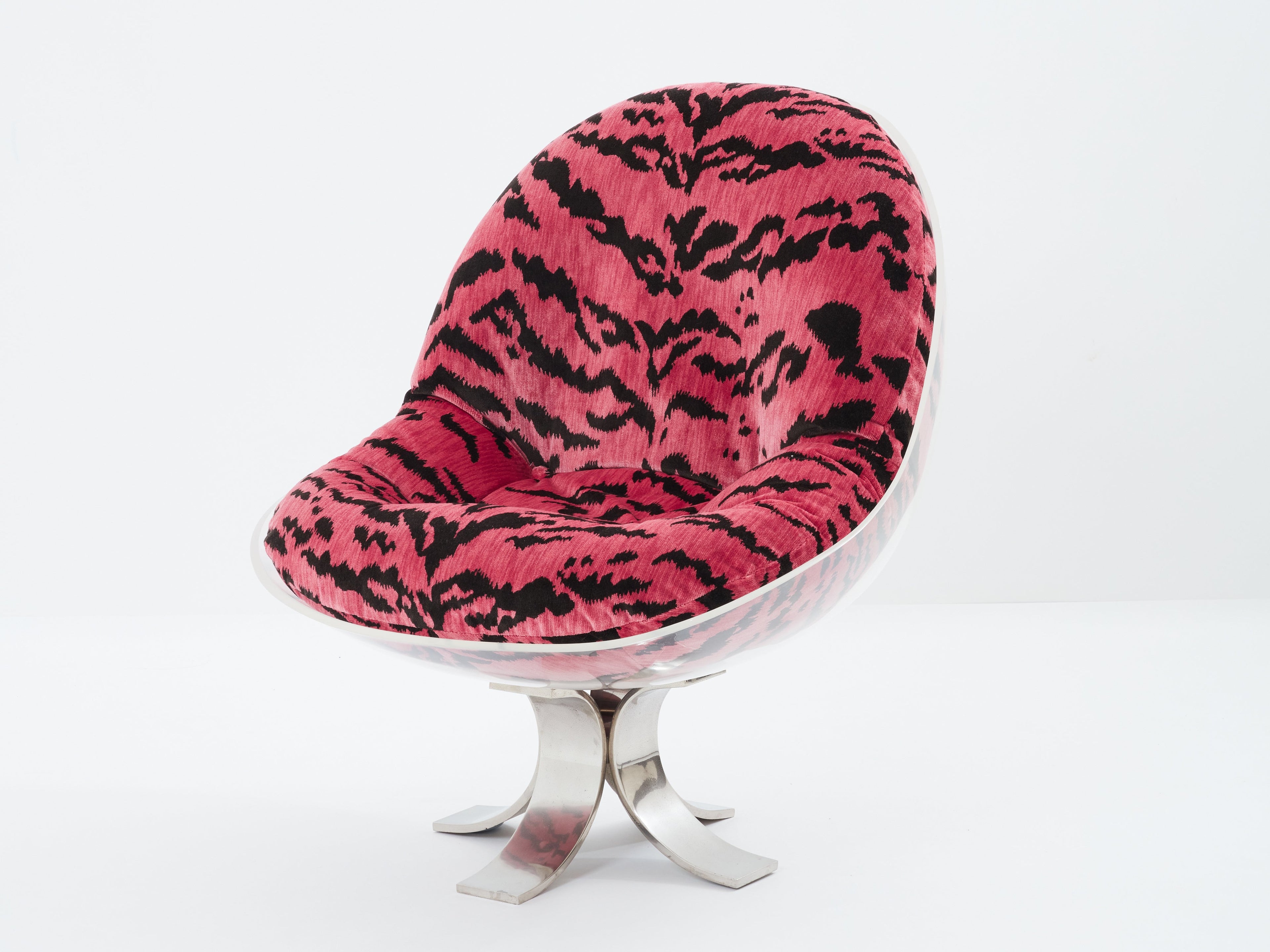 Michel Pigneres egg armchair lucite steel and velvet 1972