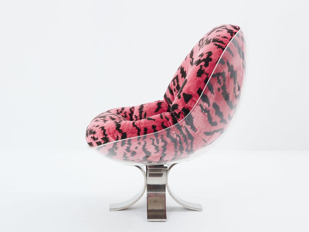 Michel Pigneres egg armchair lucite steel and velvet 1972