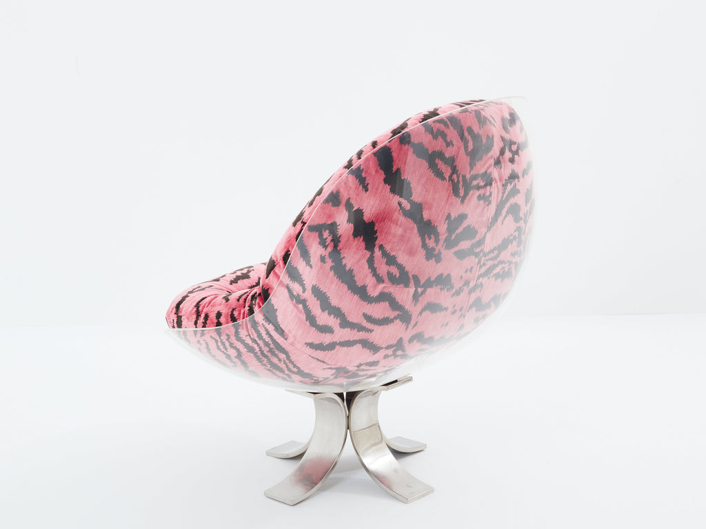 Michel Pigneres egg armchair lucite steel and velvet 1972