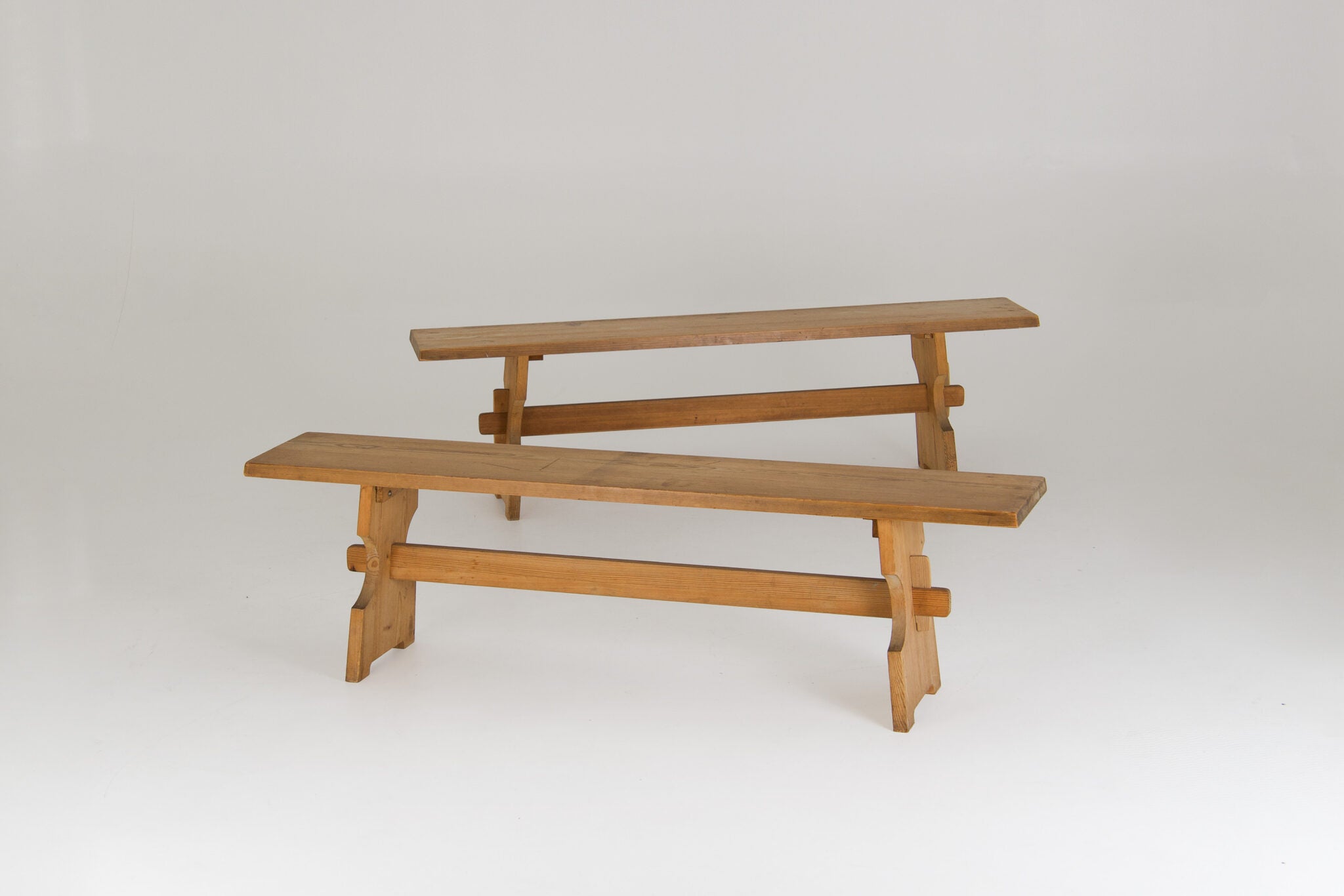 A pair of Mid-Century Brutalist Pine Benches