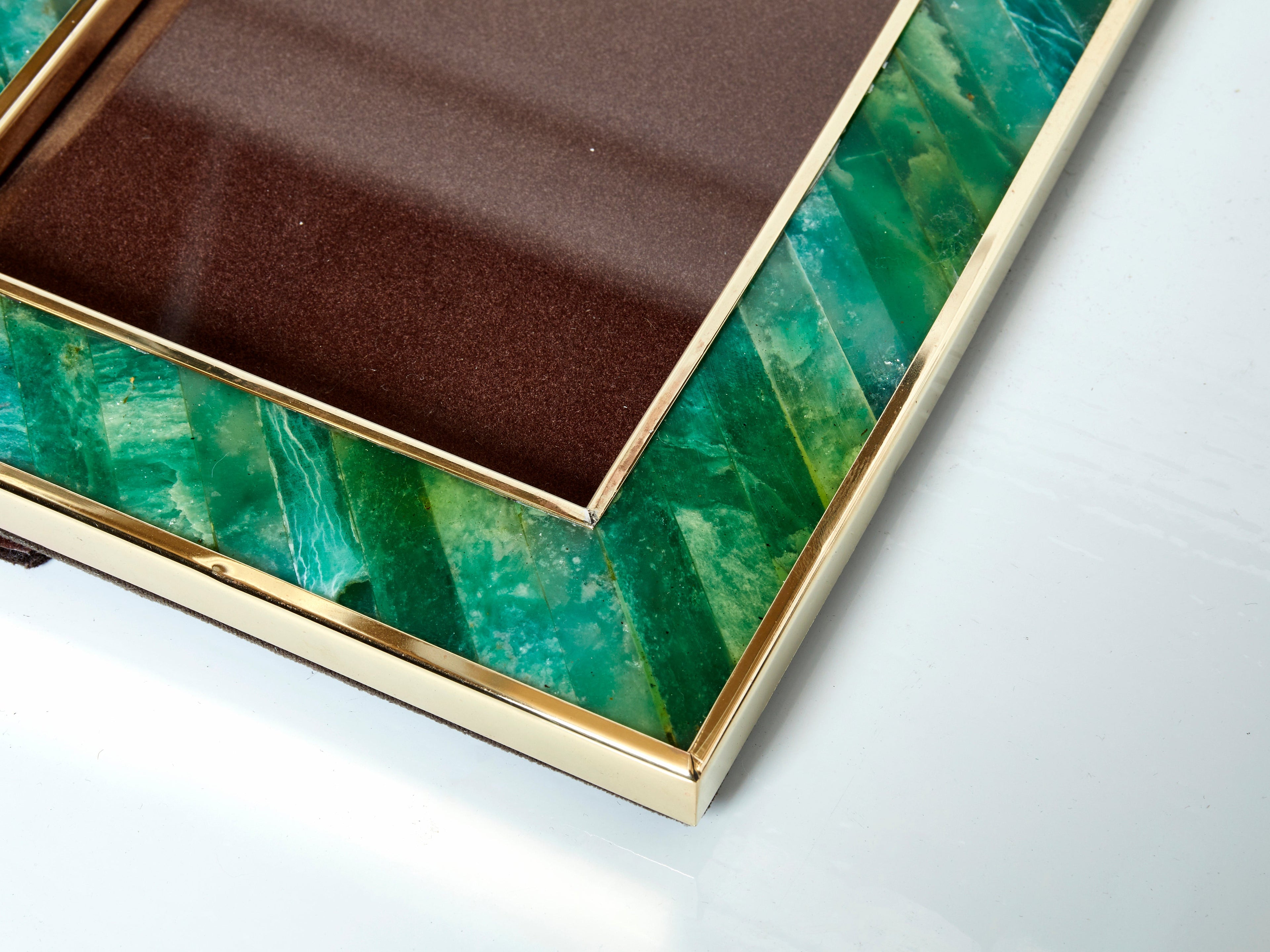 Mid-Century Italian brass malachite picture frame 1970