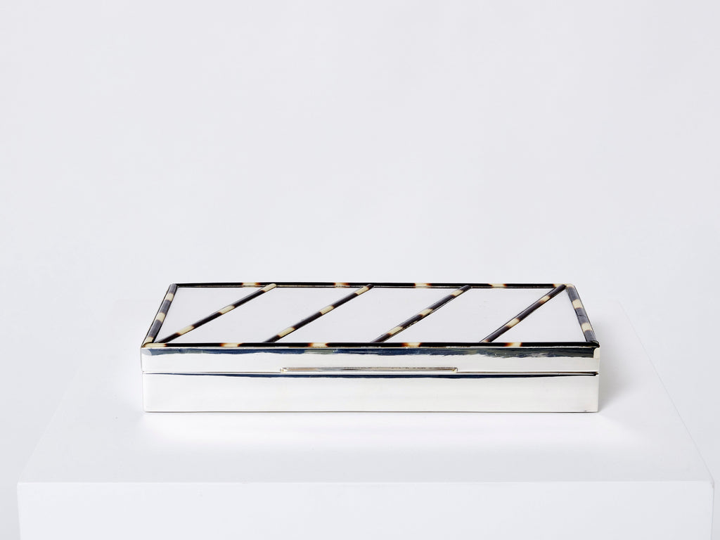 Mid-Century Italian chrome horn stripes veneer jewellery box 1970