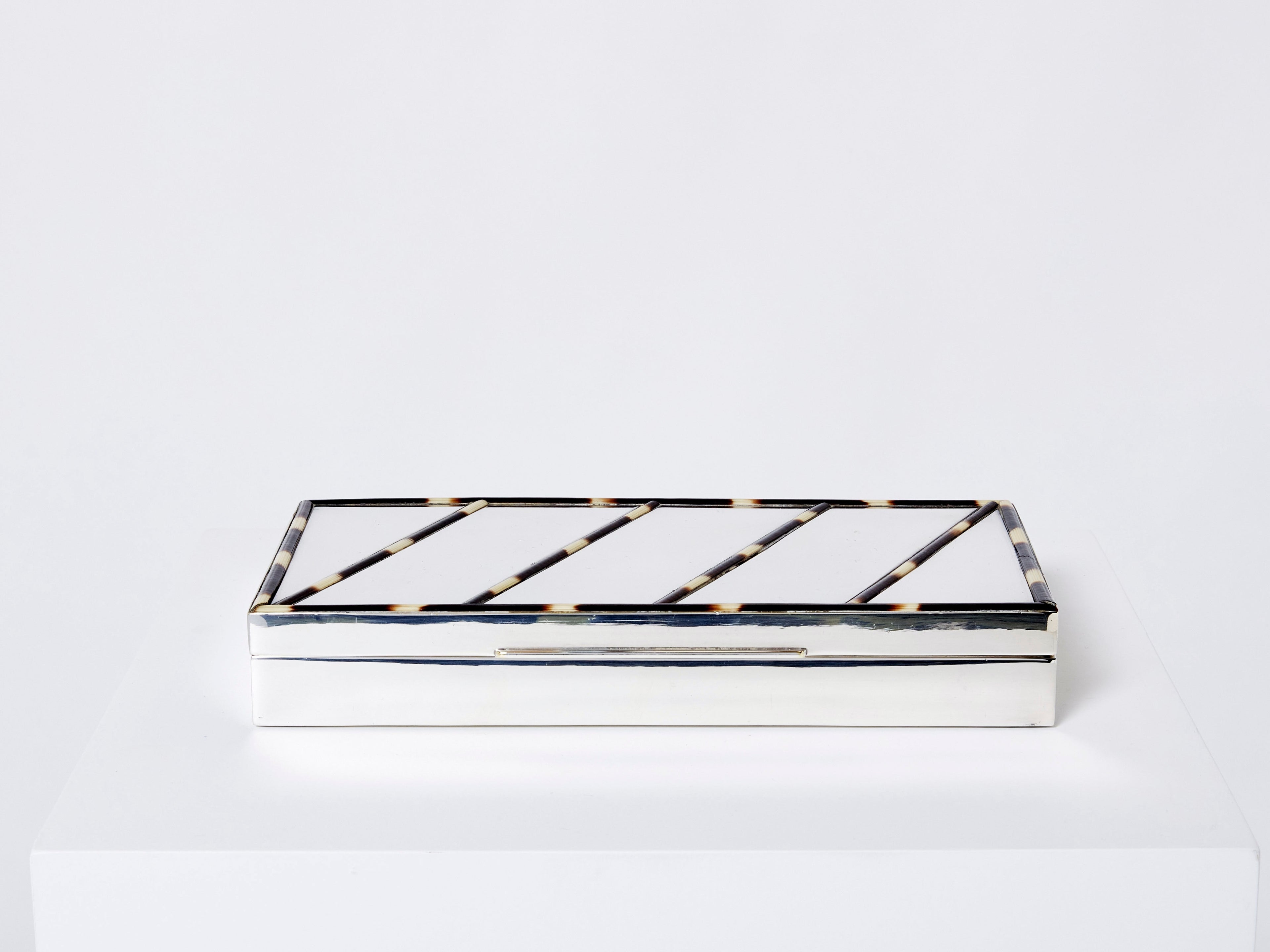 Mid-Century Italian chrome horn stripes veneer jewellery box 1970