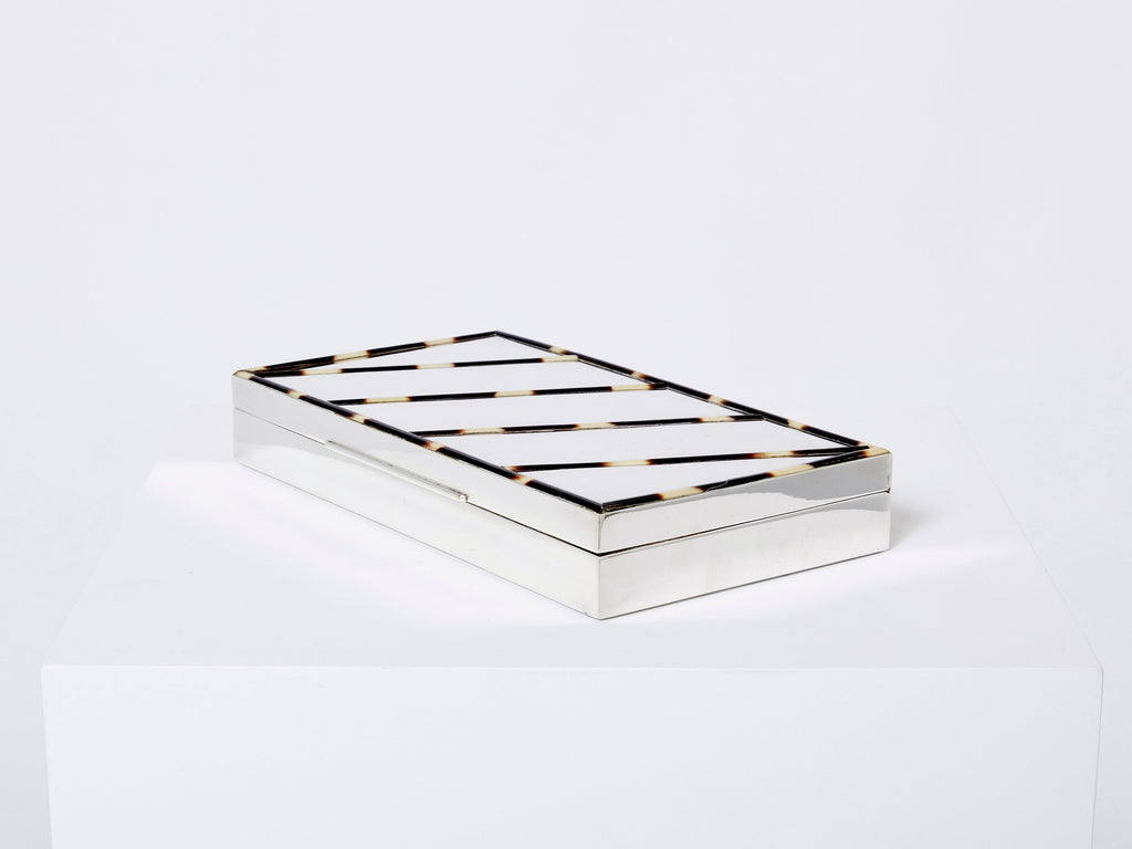 Mid-Century Italian chrome horn stripes veneer jewellery box 1970