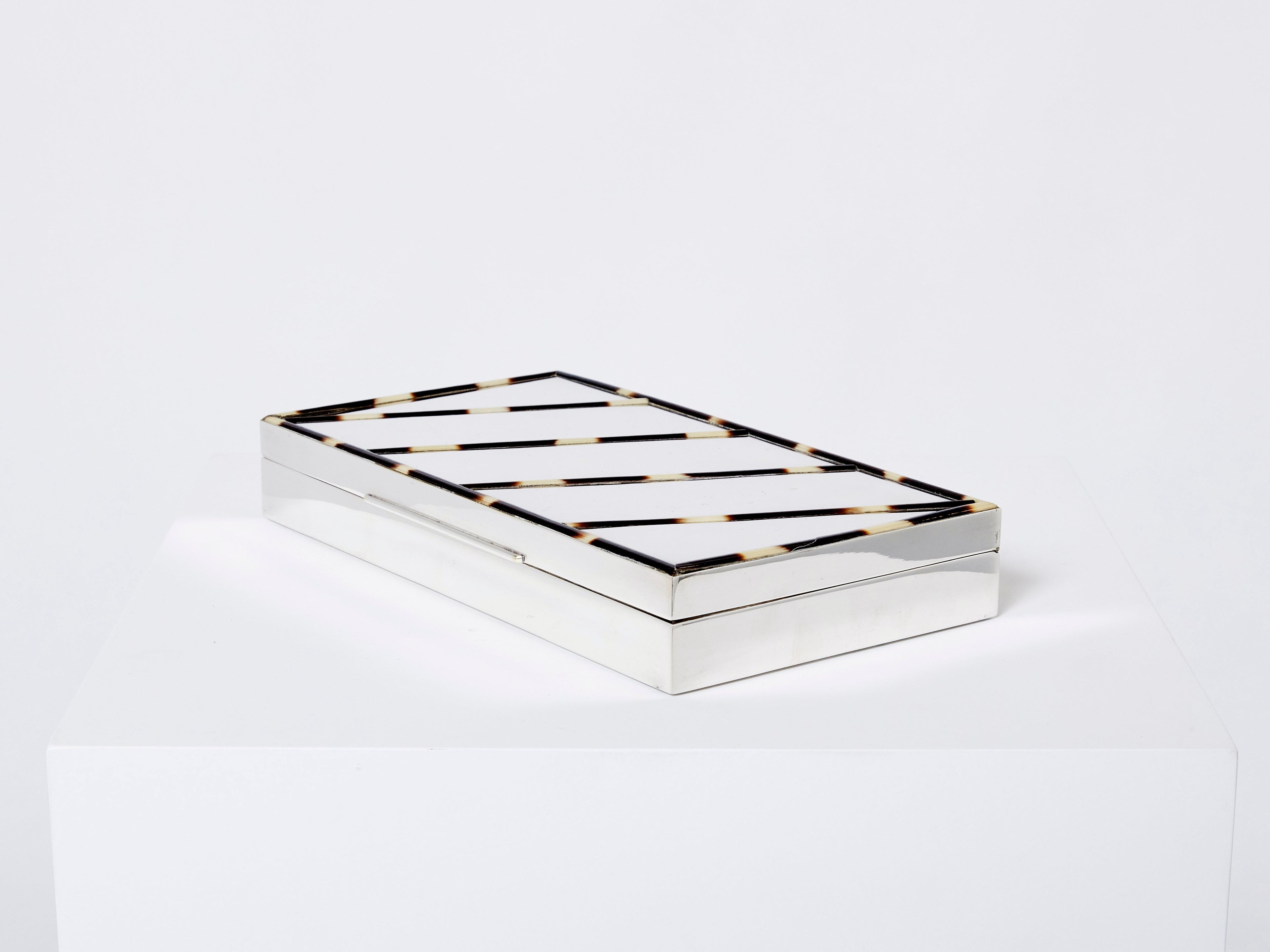 Mid-Century Italian chrome horn stripes veneer jewellery box 1970