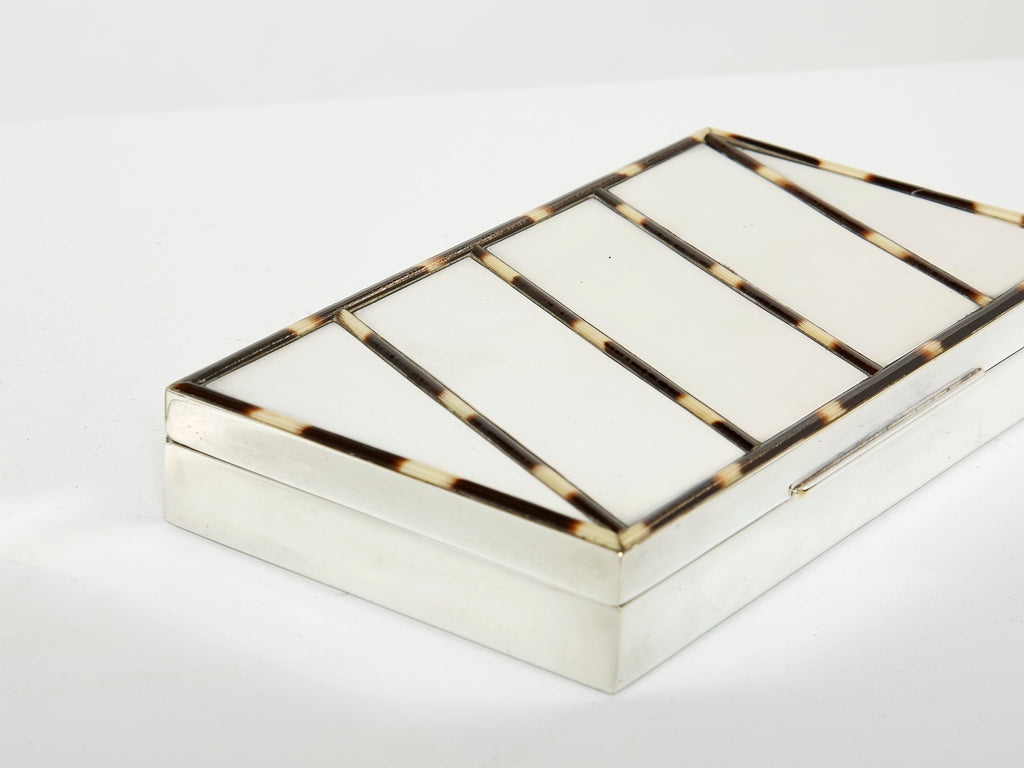 Mid-Century Italian chrome horn stripes veneer jewellery box 1970