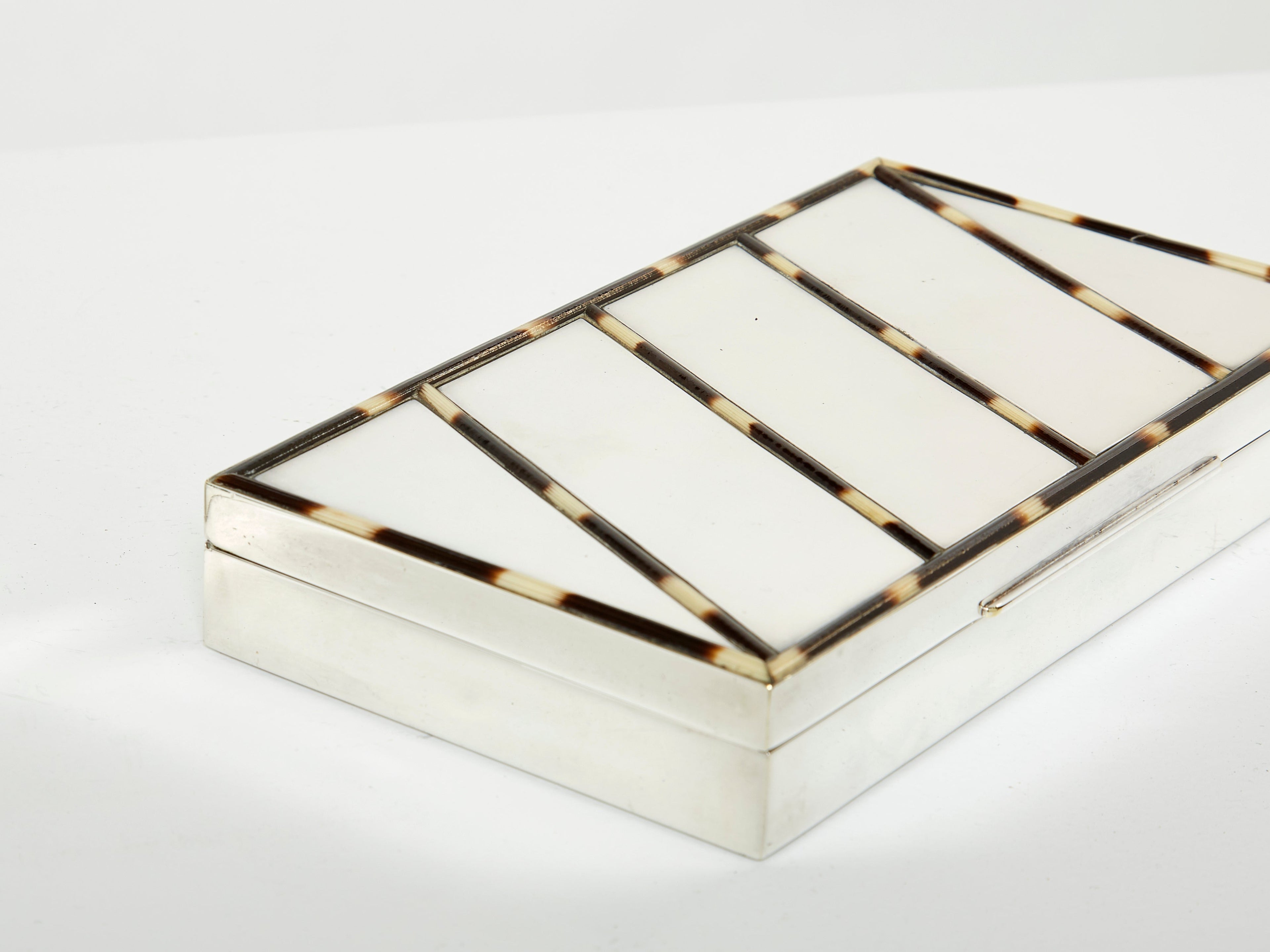 Mid-Century Italian chrome horn stripes veneer jewellery box 1970