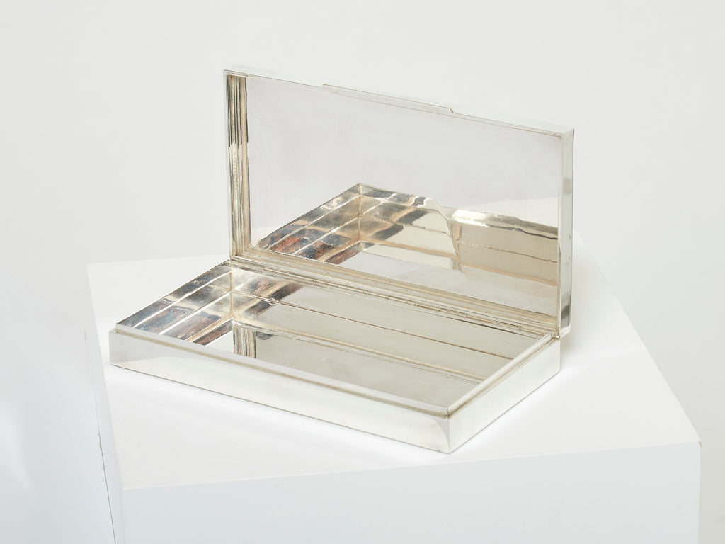 Mid-Century Italian chrome horn stripes veneer jewellery box 1970