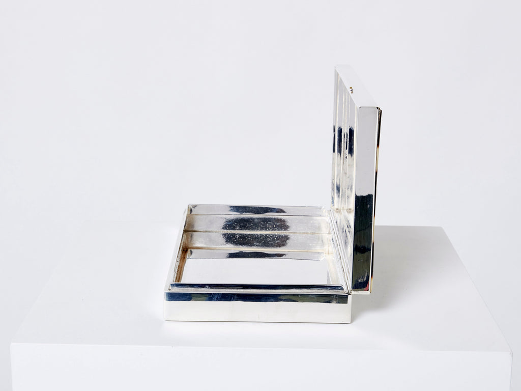 Mid-Century Italian chrome horn stripes veneer jewellery box 1970