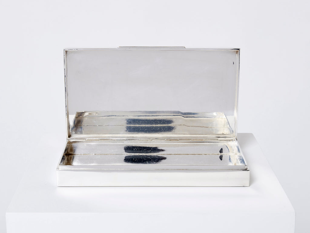 Mid-Century Italian chrome horn stripes veneer jewellery box 1970