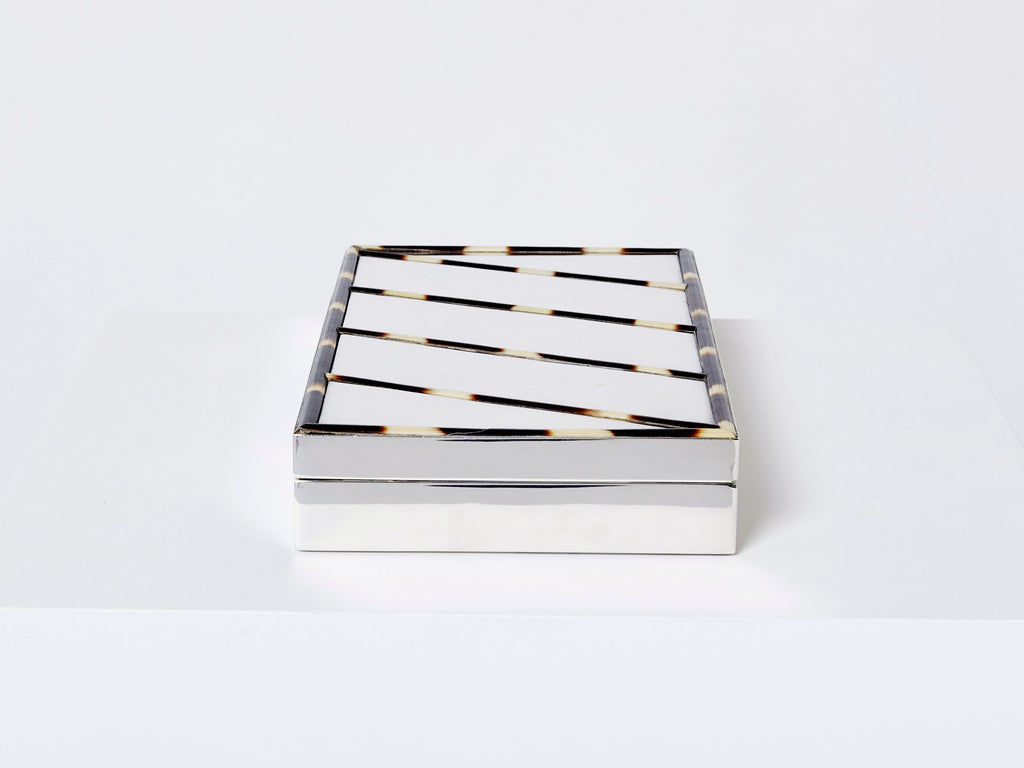 Mid-Century Italian chrome horn stripes veneer jewellery box 1970