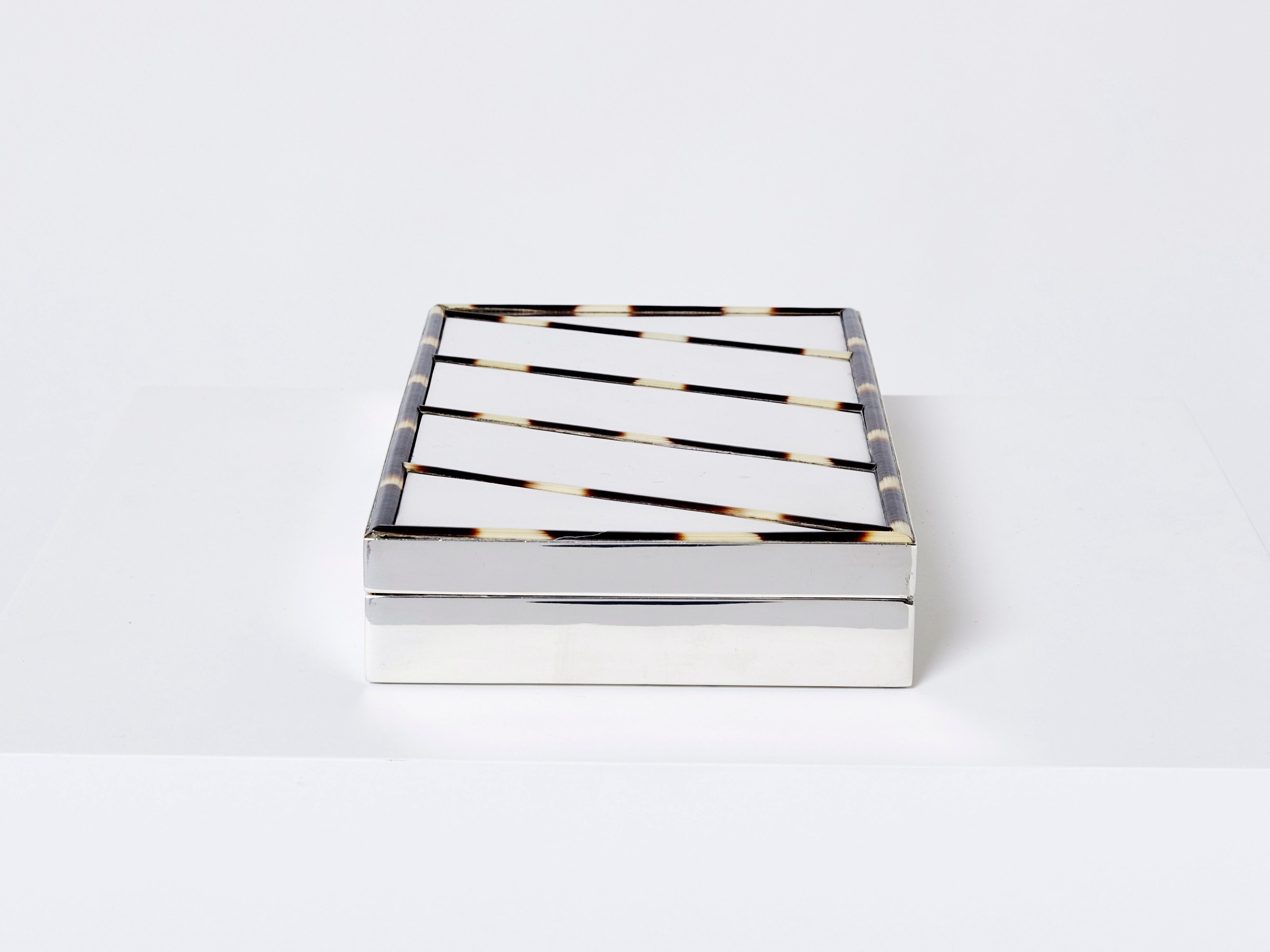 Mid-Century Italian chrome horn stripes veneer jewellery box 1970