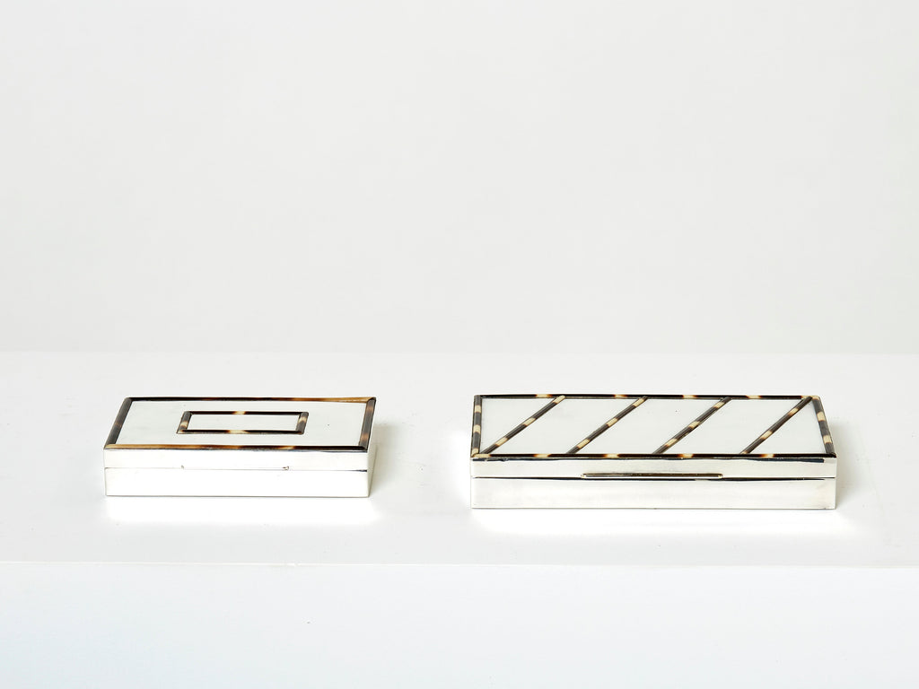 Mid-Century Italian chrome horn veneer jewellery box 1970