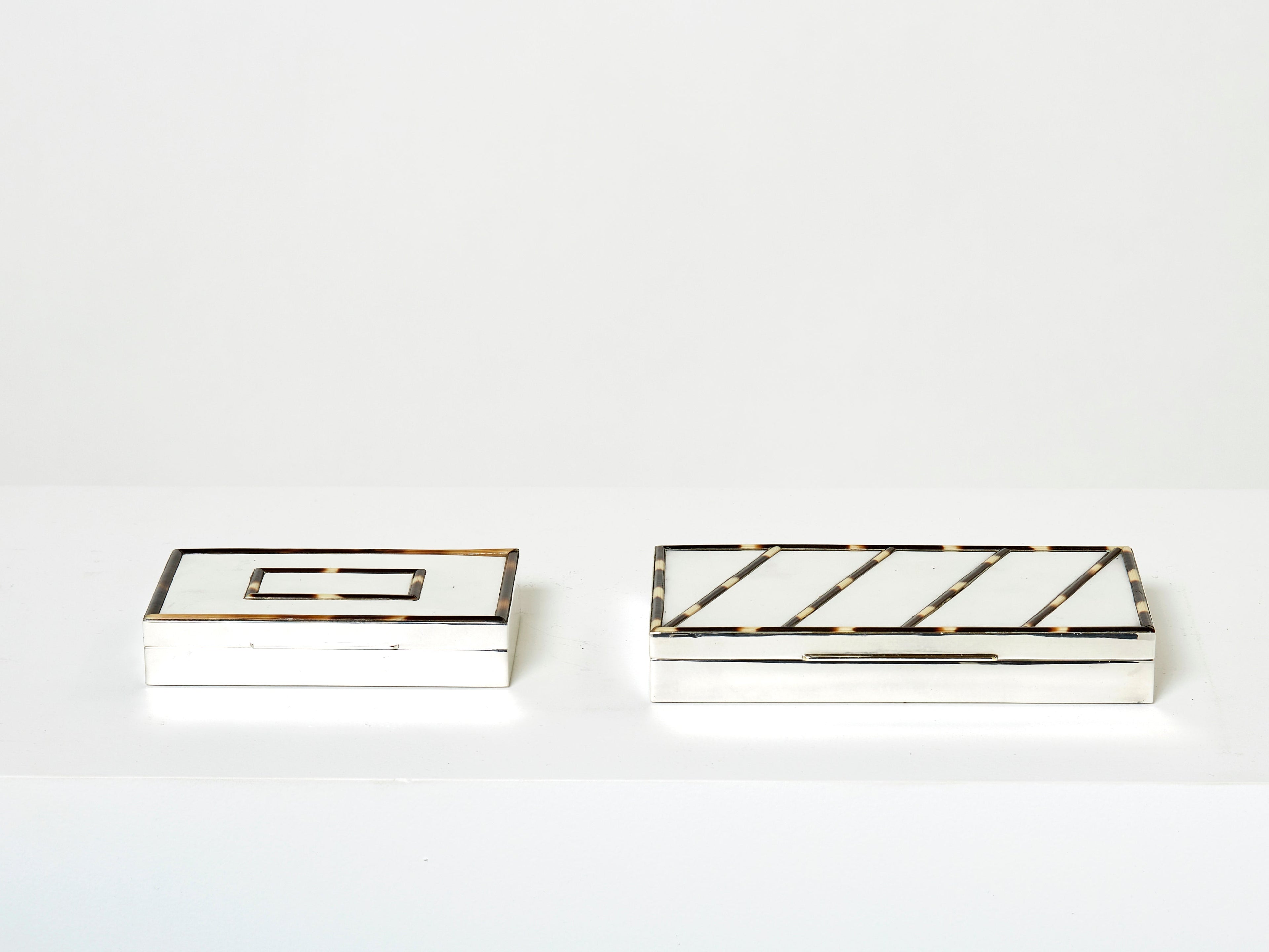 Mid-Century Italian chrome horn veneer jewellery box 1970