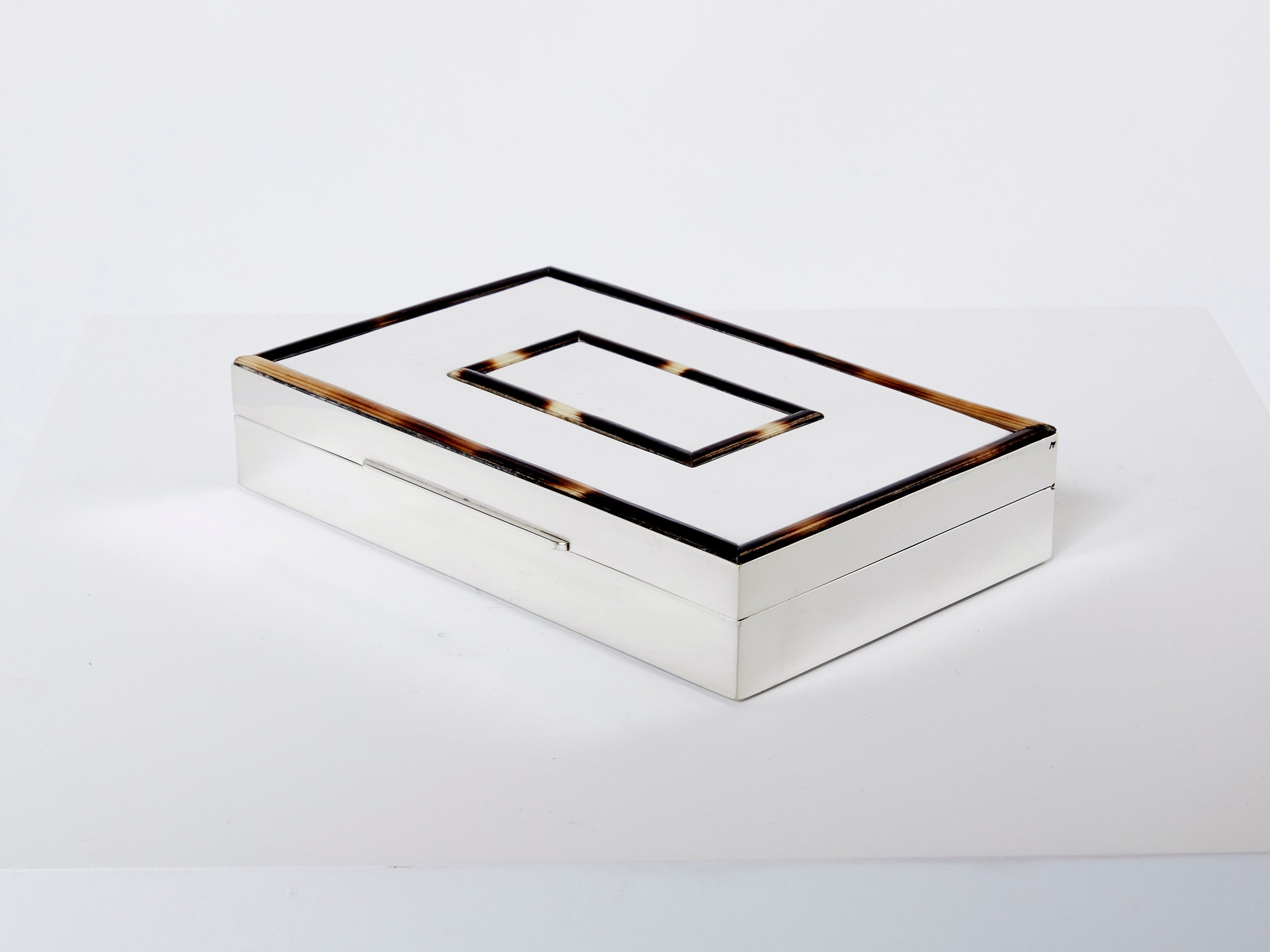 Mid-Century Italian chrome horn veneer jewellery box 1970