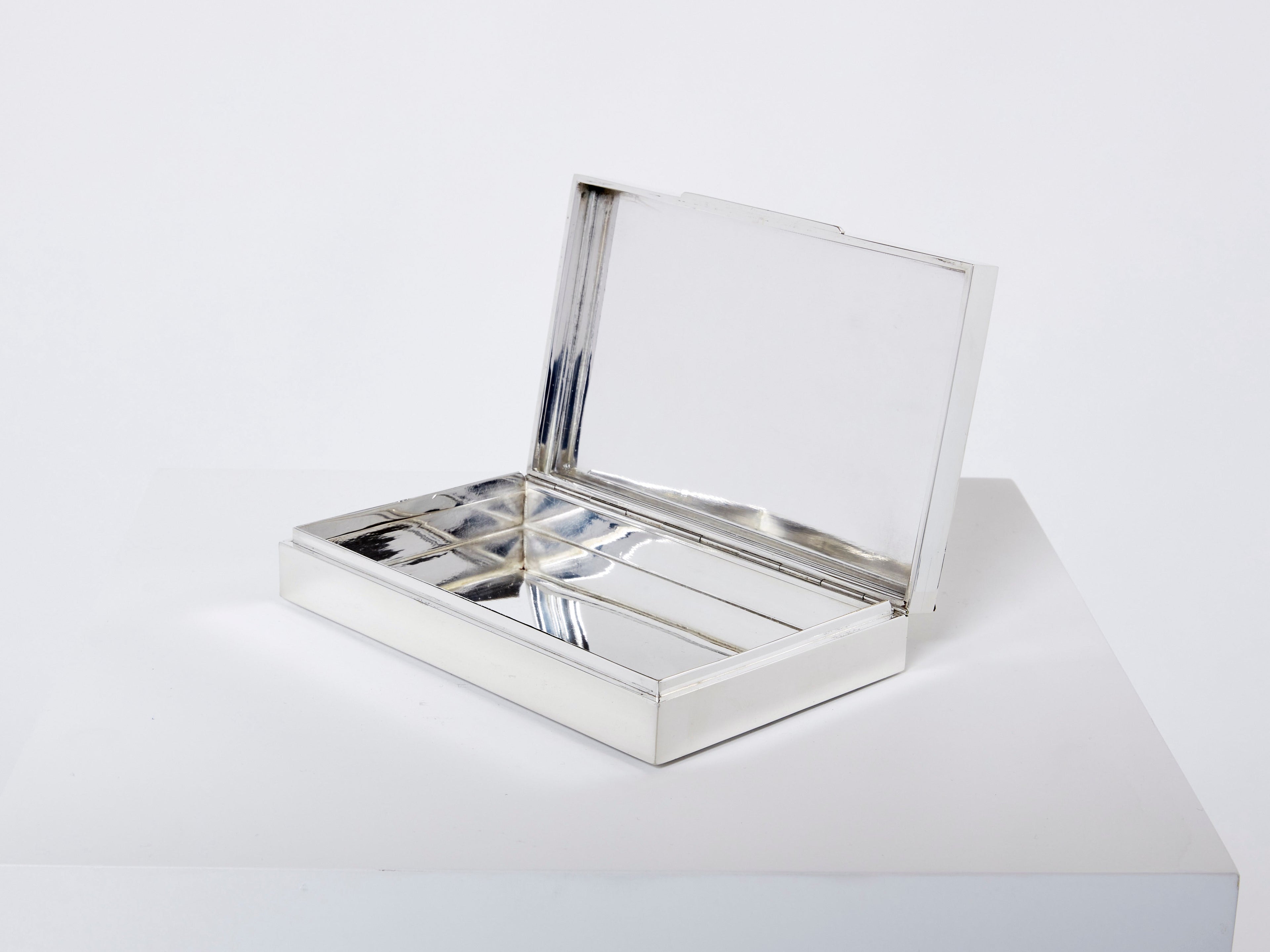 Mid-Century Italian chrome horn veneer jewellery box 1970