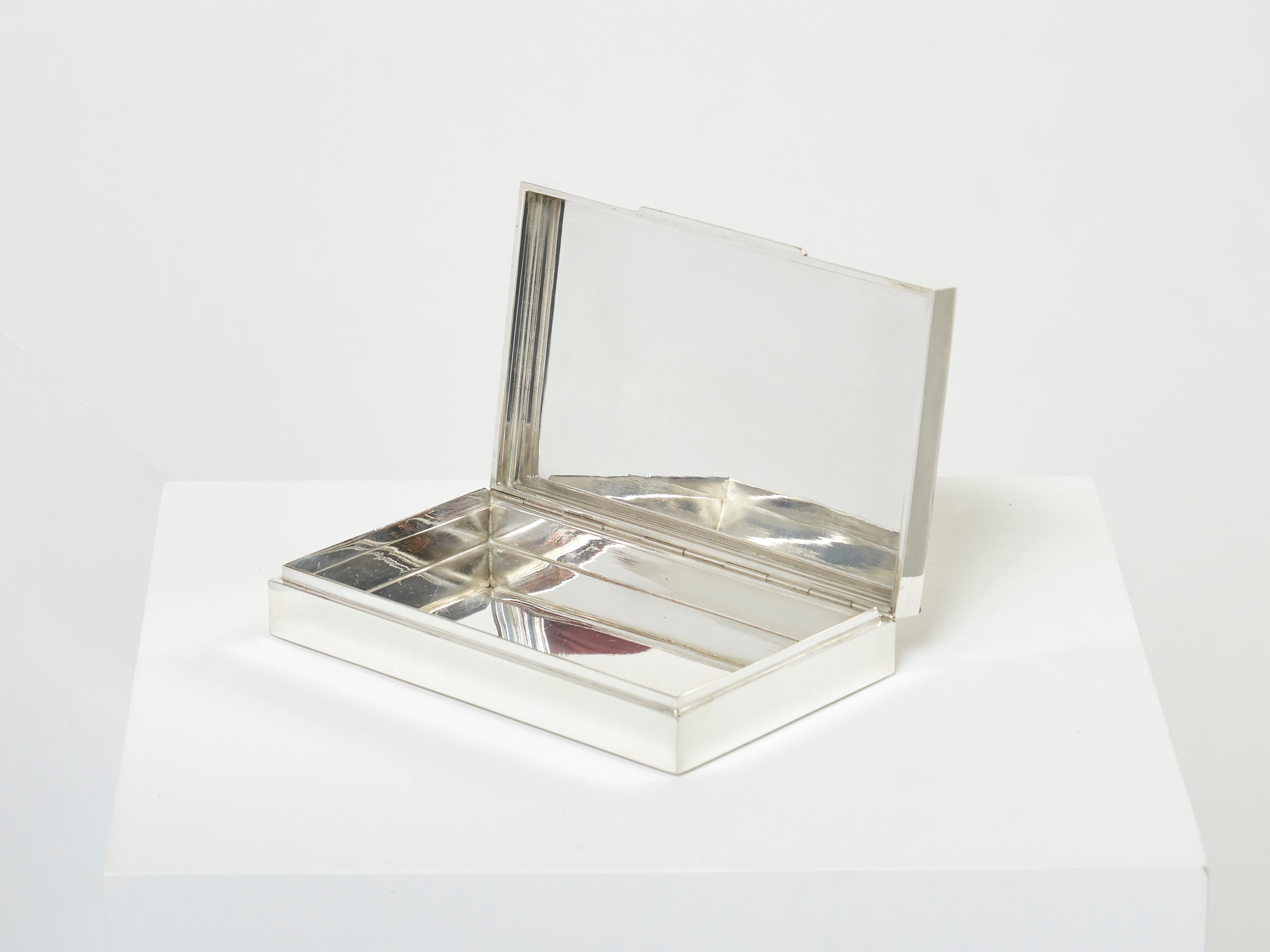 Mid-Century Italian chrome horn veneer jewellery box 1970