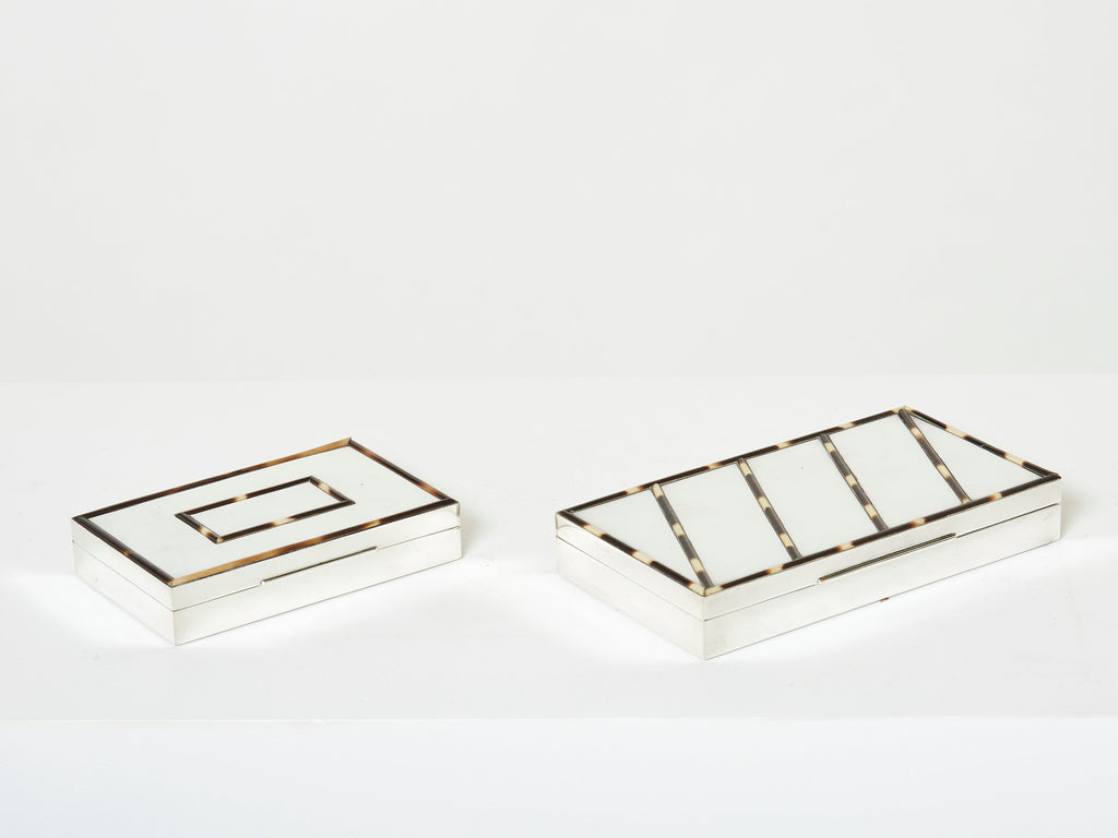 Mid-Century Italian chrome horn veneer jewellery box 1970